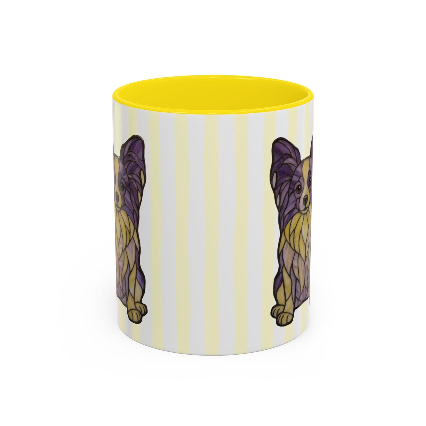Cute Light Yellow Striped Papillon Ceramic Cup