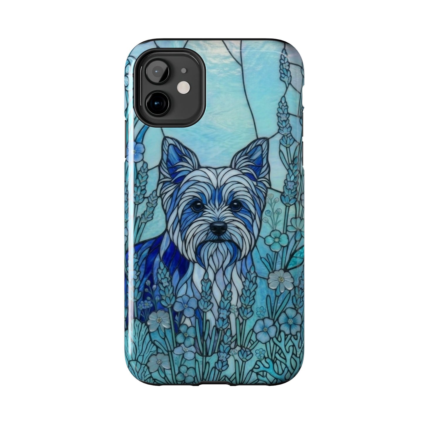 Yorkie Stained Glass Style Tough Case — Ocean Blue Theme