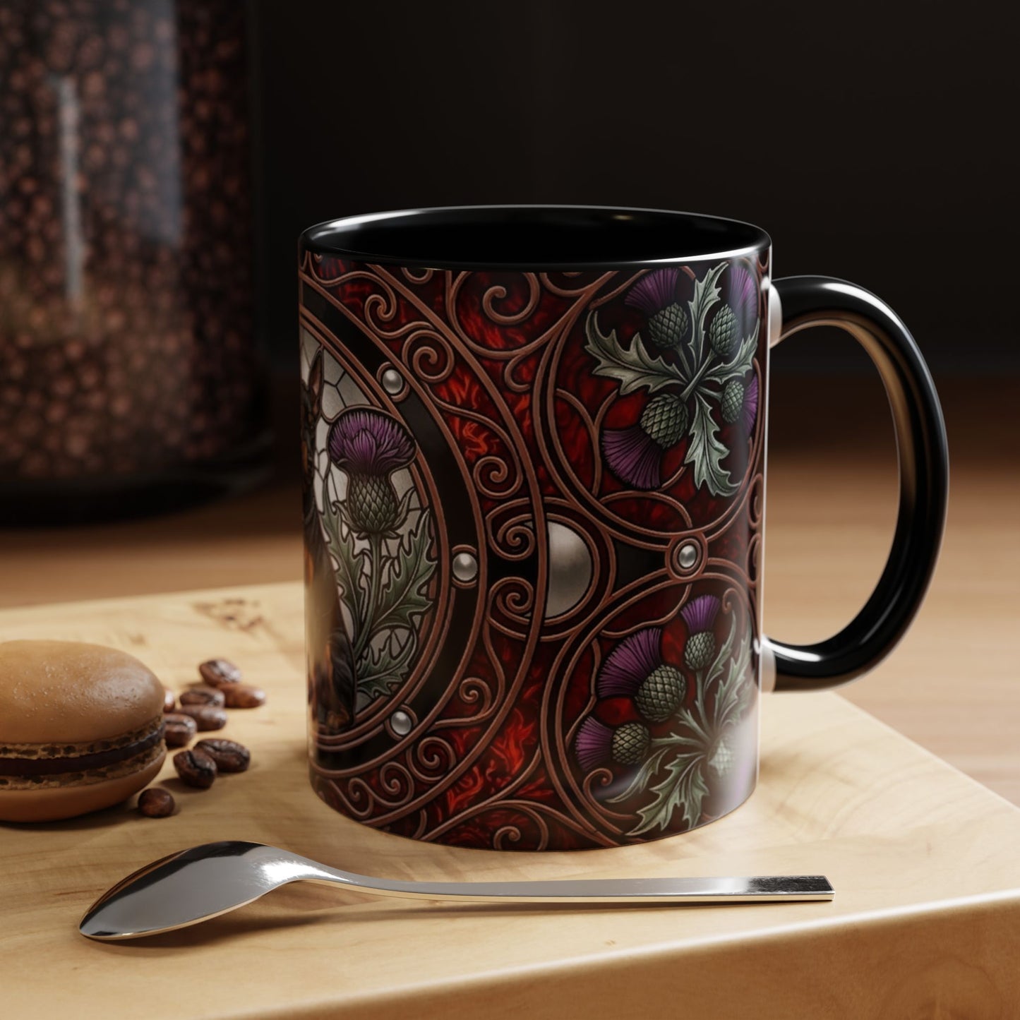 Mini Pinscher Stained Glass Style Thistle Theme Coffee Mug