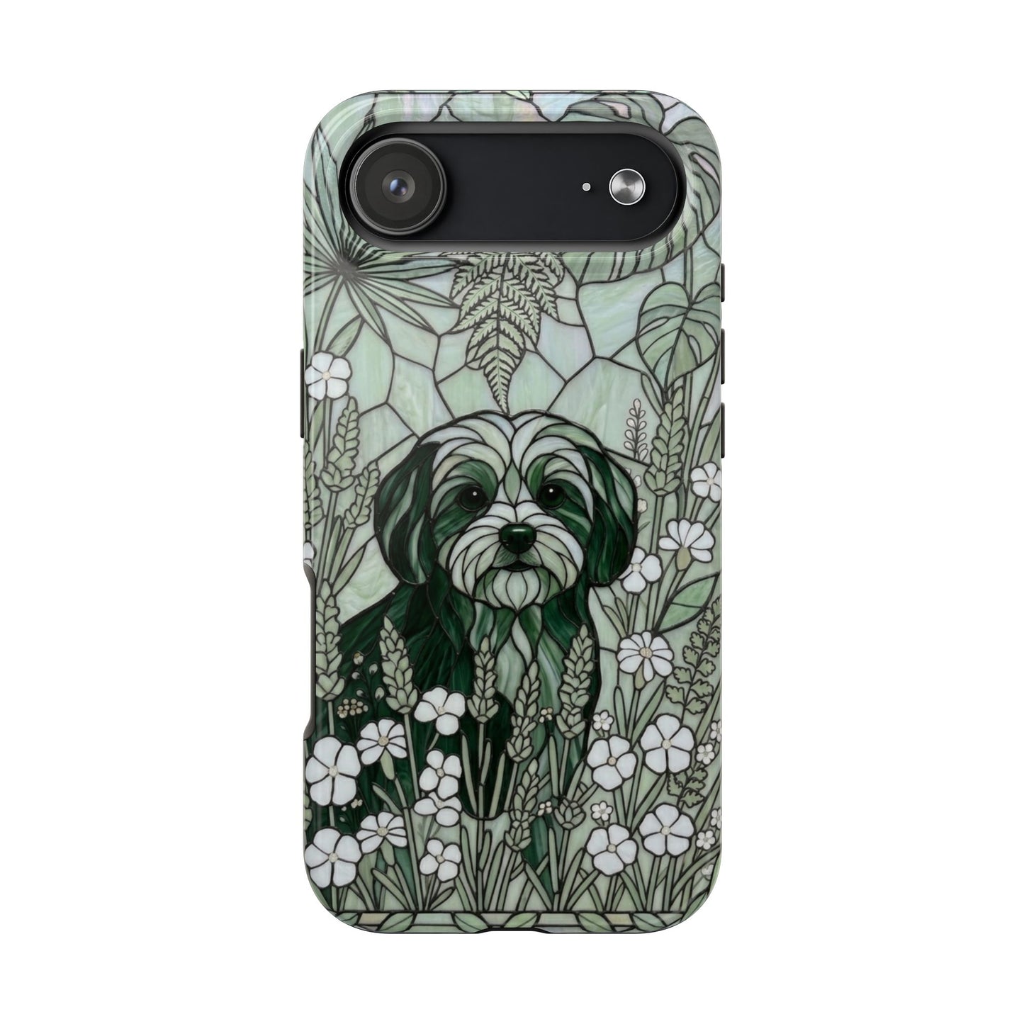Maltese Stained Glass Style Tough Case — Botanical Green Theme