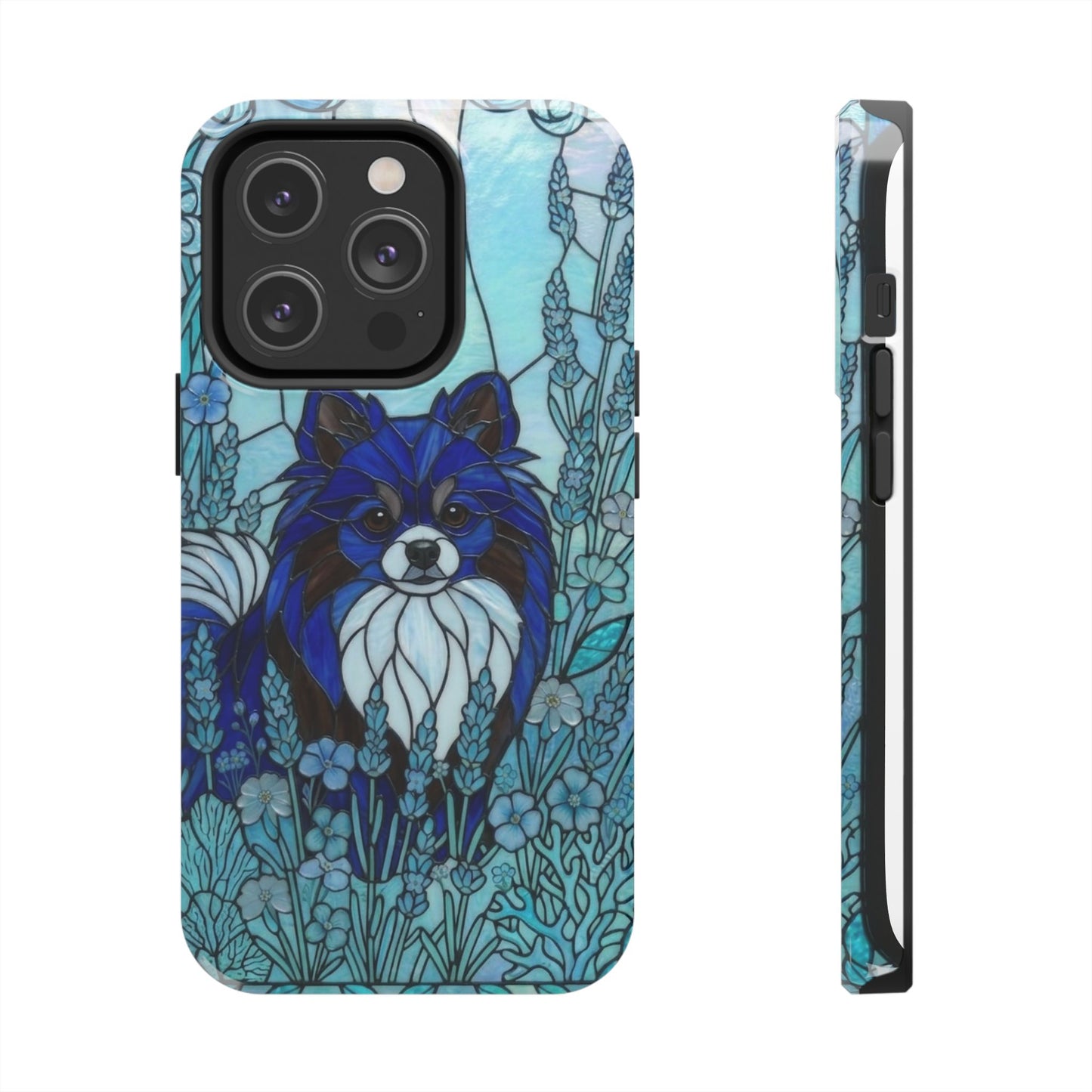 Pomeranian Stained Glass Style Tough Case — Ocean Blue Theme
