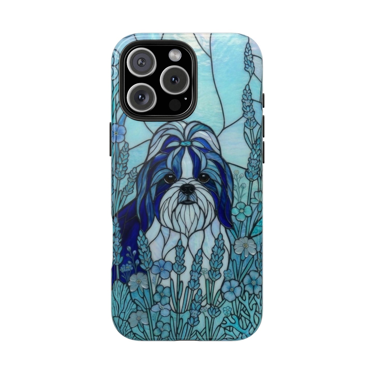 Shih Tzu Stained Glass Style Tough Case — Ocean Blue Theme