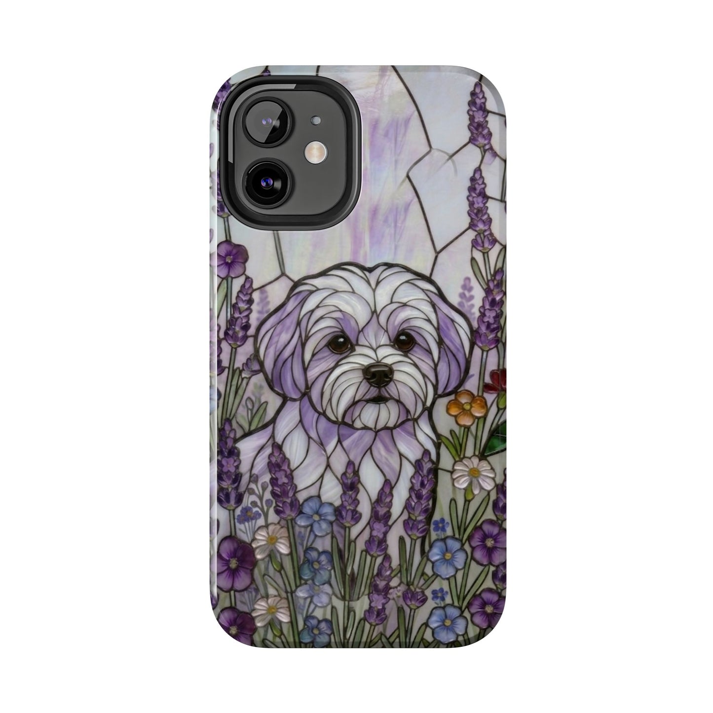 Maltese Stained Glass Style Tough Case — Lavender Floral Theme