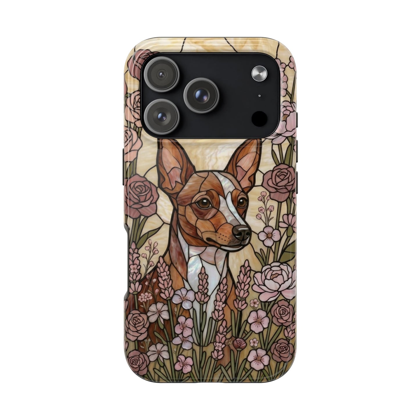 Mini Pinscher Stained Glass Style Tough Case — Rose Garden Theme