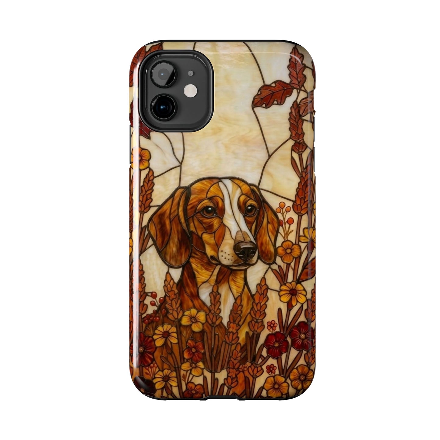 Dachshund Stained Glass Style Tough Case — Autumn Warmth Theme