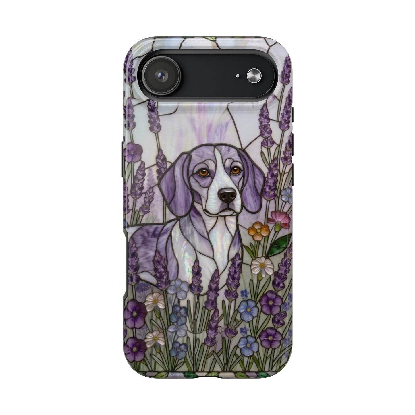 Beagle Stained Glass Style Tough Case — Lavender Floral Theme