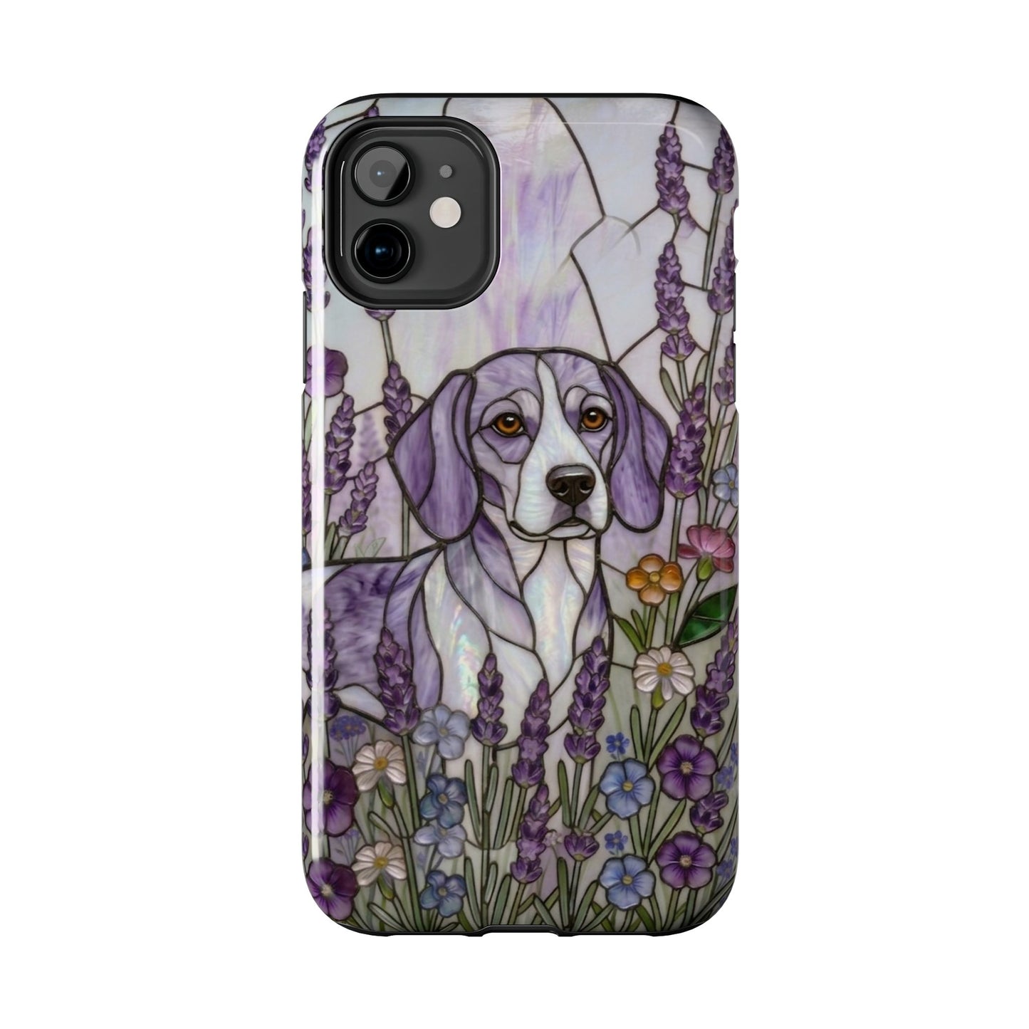 Beagle Stained Glass Style Tough Case — Lavender Floral Theme