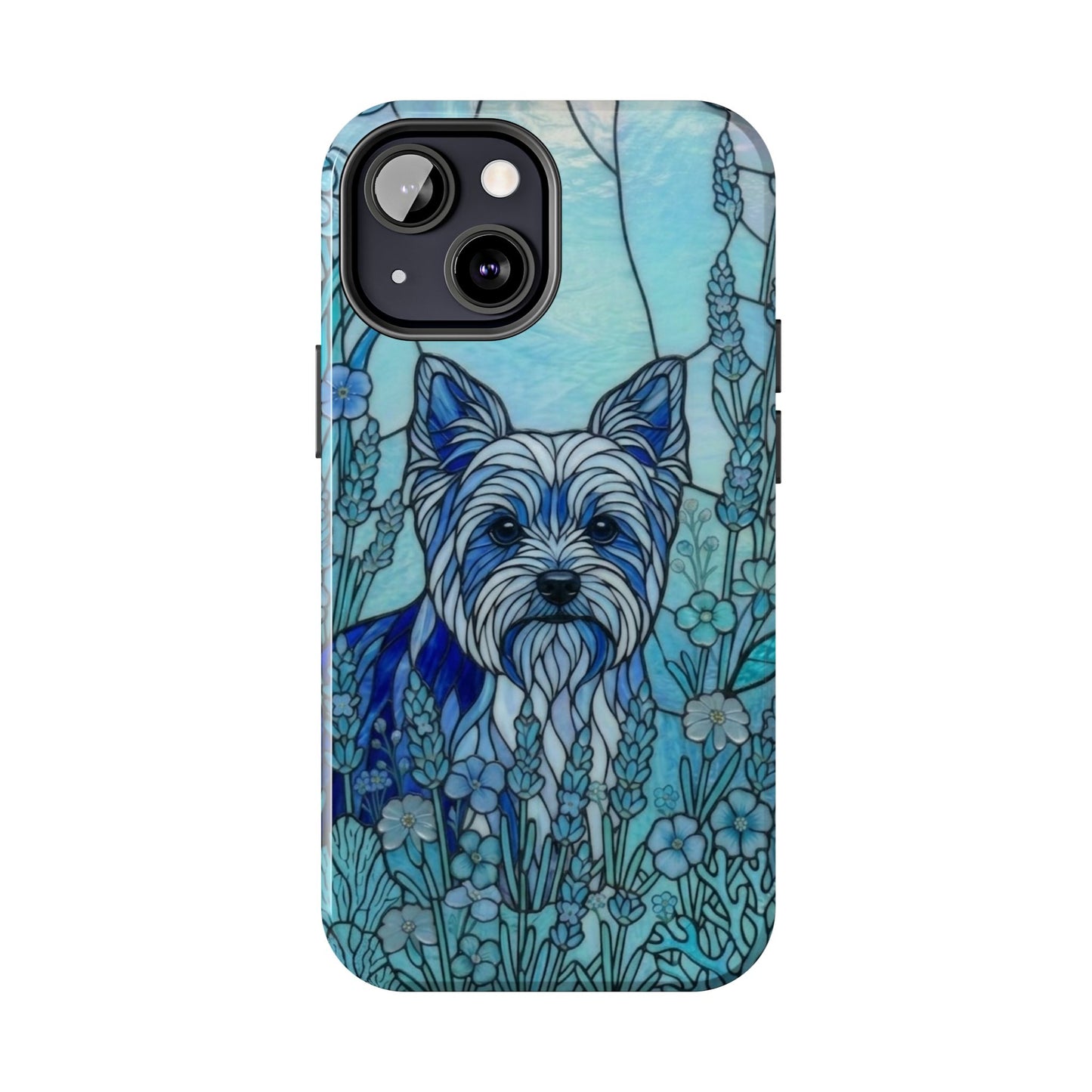 Yorkie Stained Glass Style Tough Case — Ocean Blue Theme