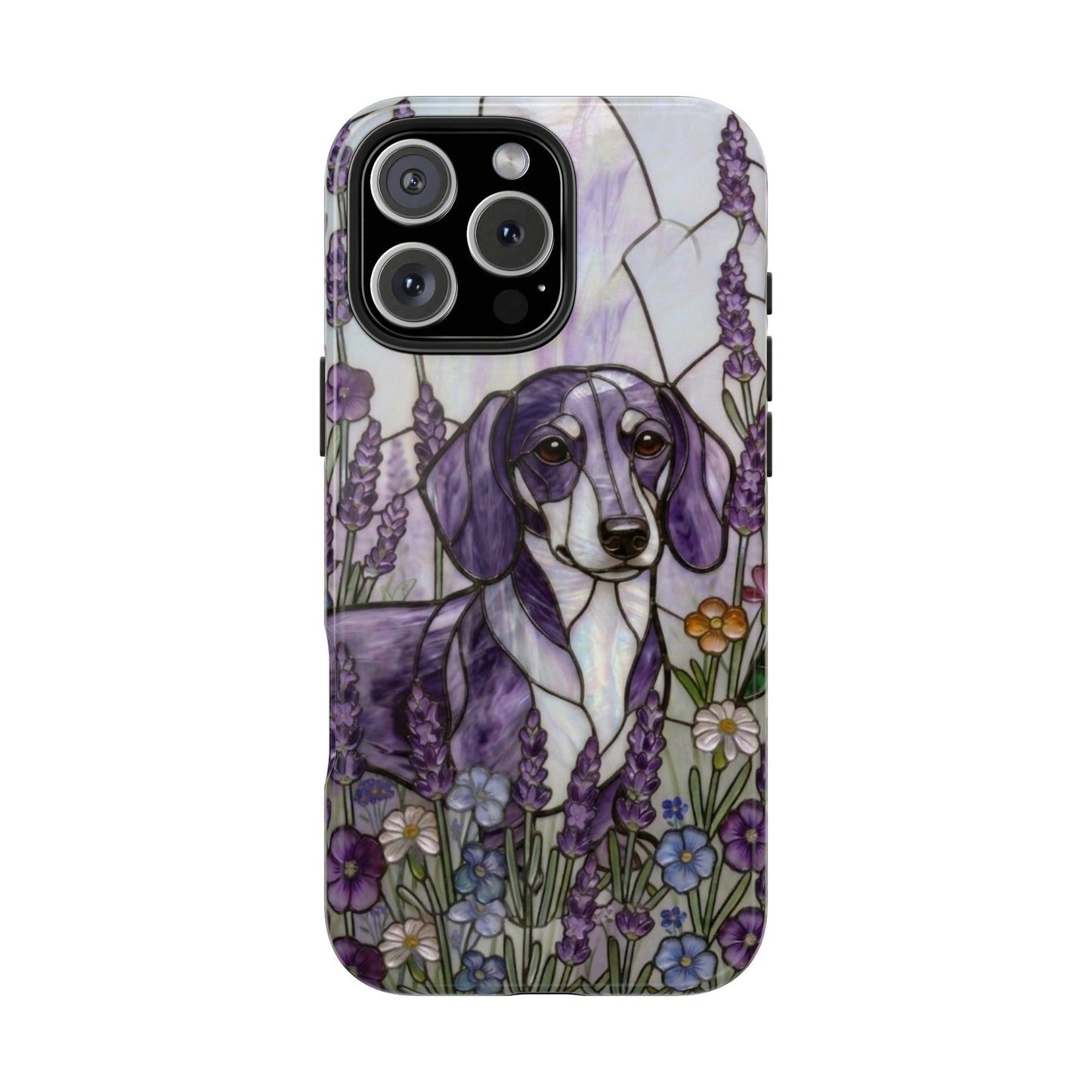 Dachshund Stained Glass Style Tough Case — Lavender Floral Theme
