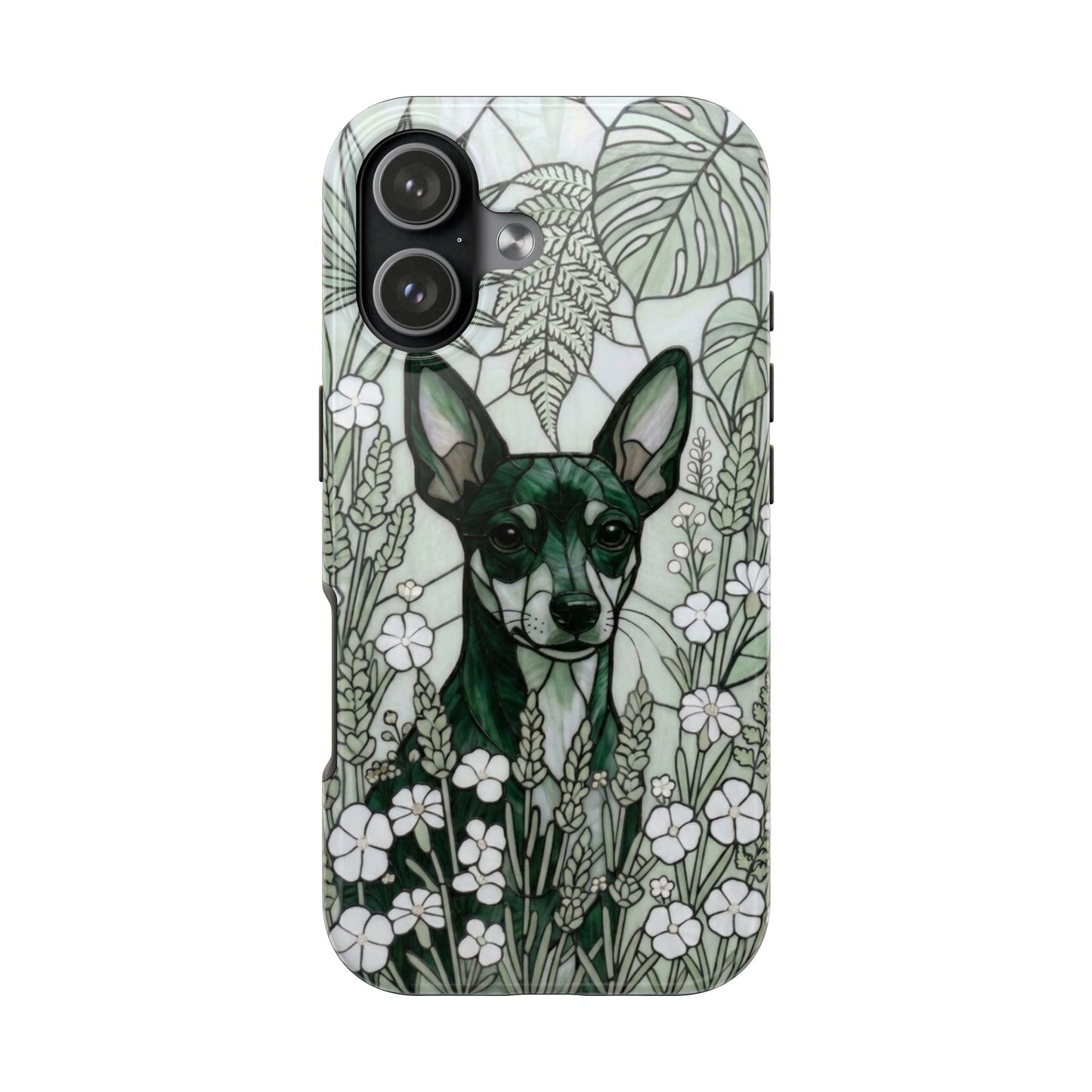 Mini Pinscher Stained Glass Style Tough Case — Botanical Green Theme