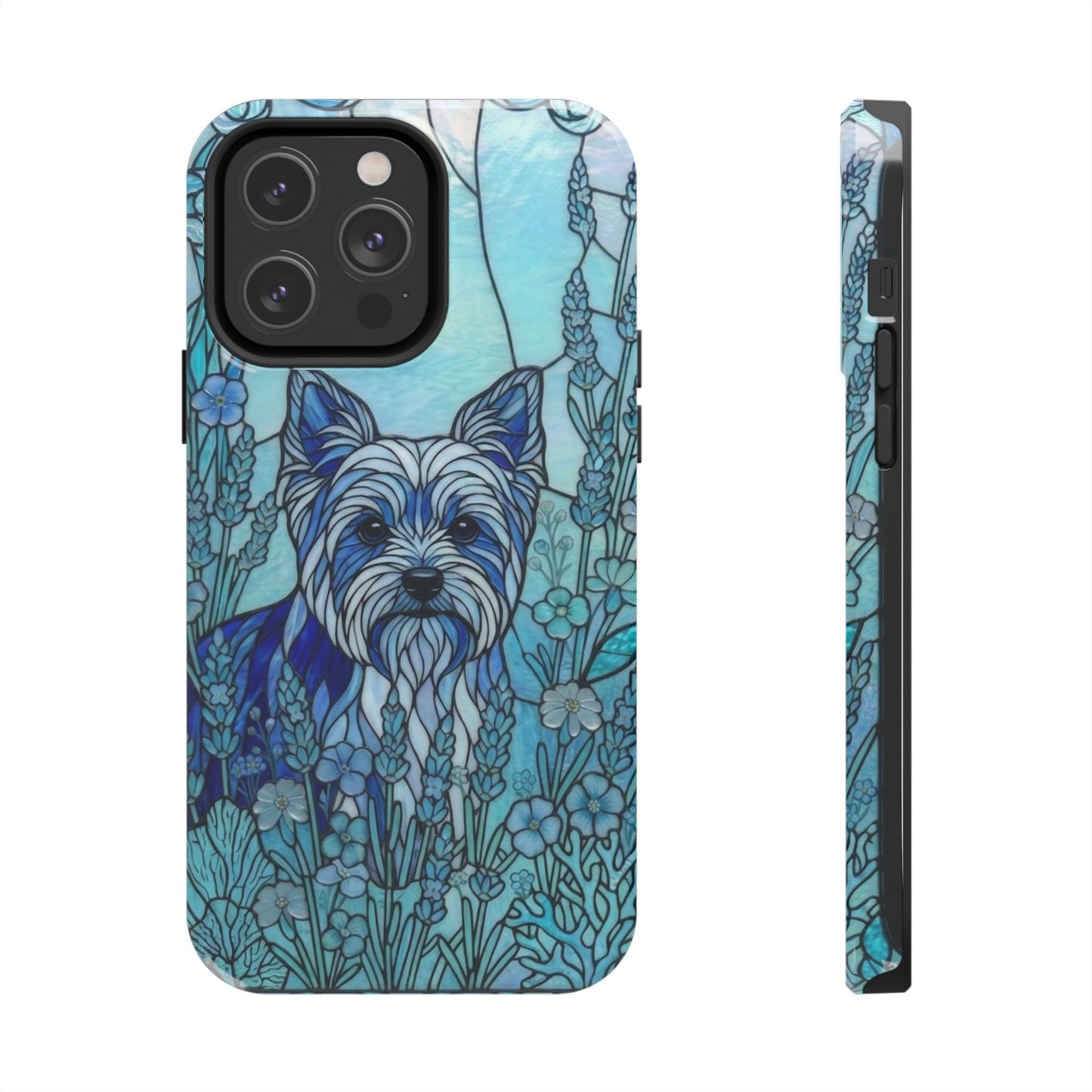 Yorkie Stained Glass Style Tough Case — Ocean Blue Theme