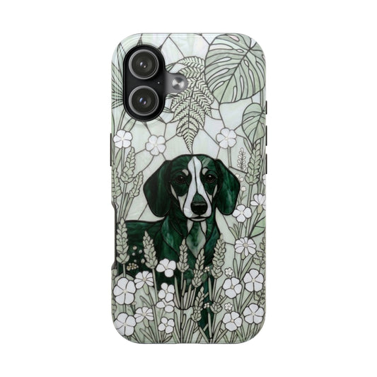 Dachshund Stained Glass Style Tough Case — Botanical Green Theme