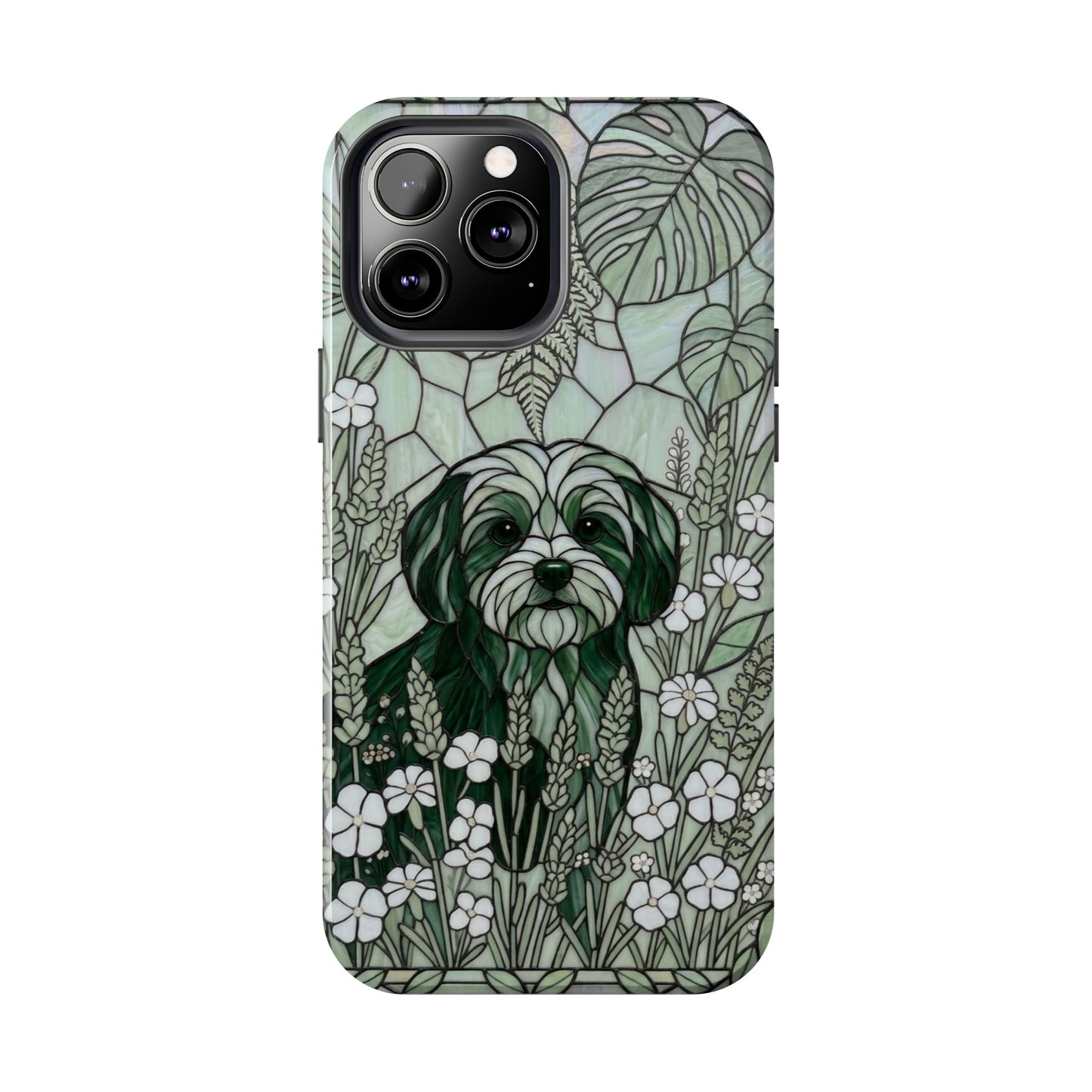 Maltese Stained Glass Style Tough Case — Botanical Green Theme