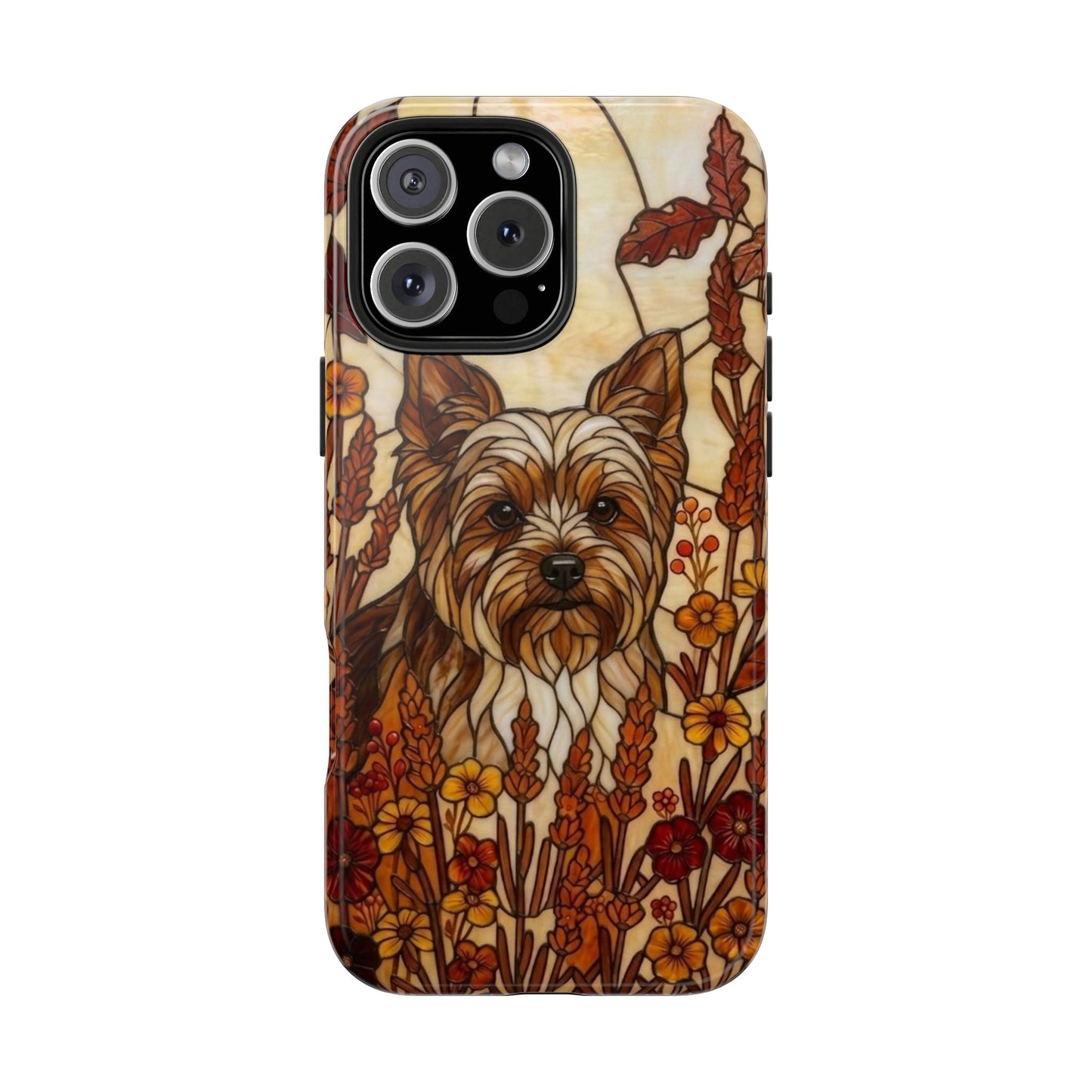 Yorkie Stained Glass Style Tough Case — Autumn Warmth Theme