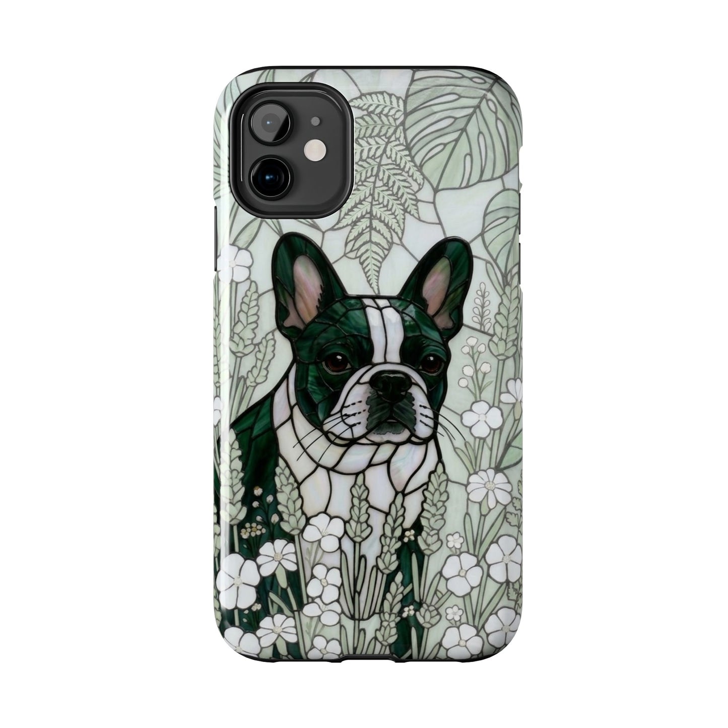 Frenchie Stained Glass Style Tough Case — Botanical GreenTheme