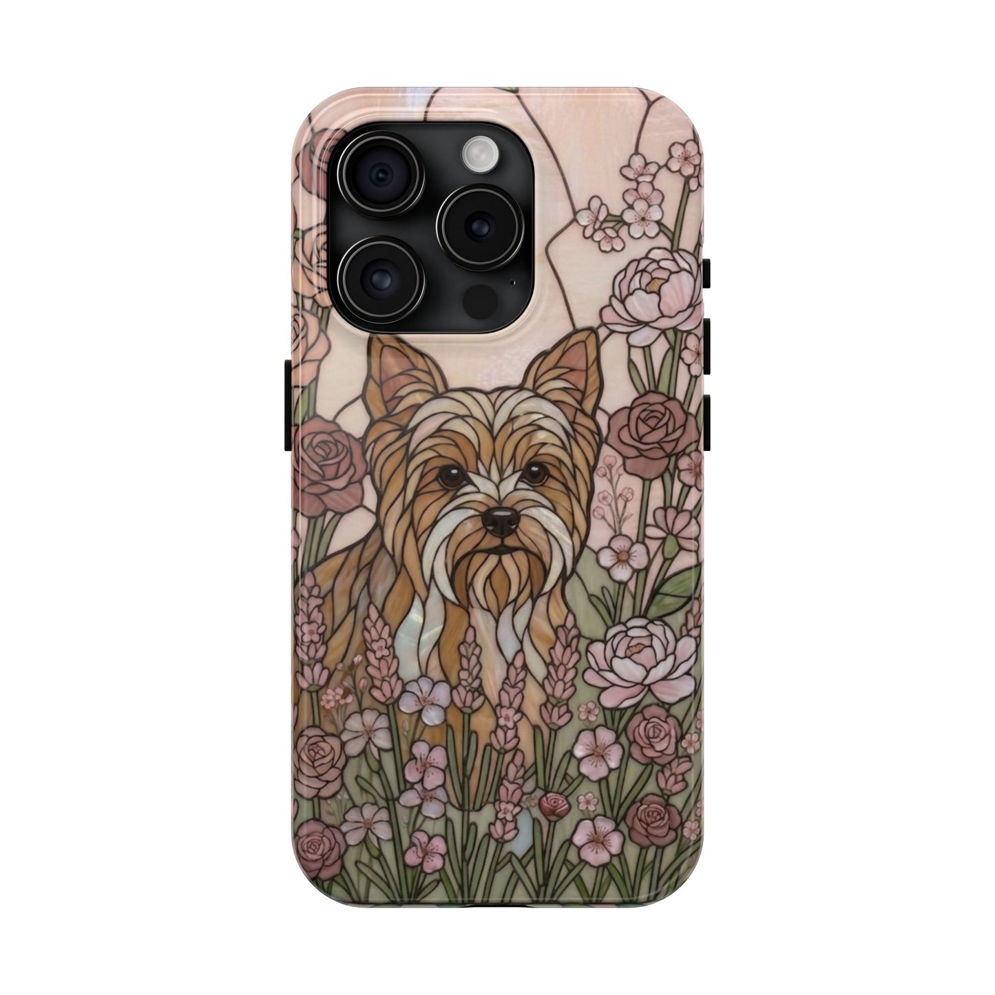 Yorkie Stained Glass Style Tough Case — Rose Garden Theme