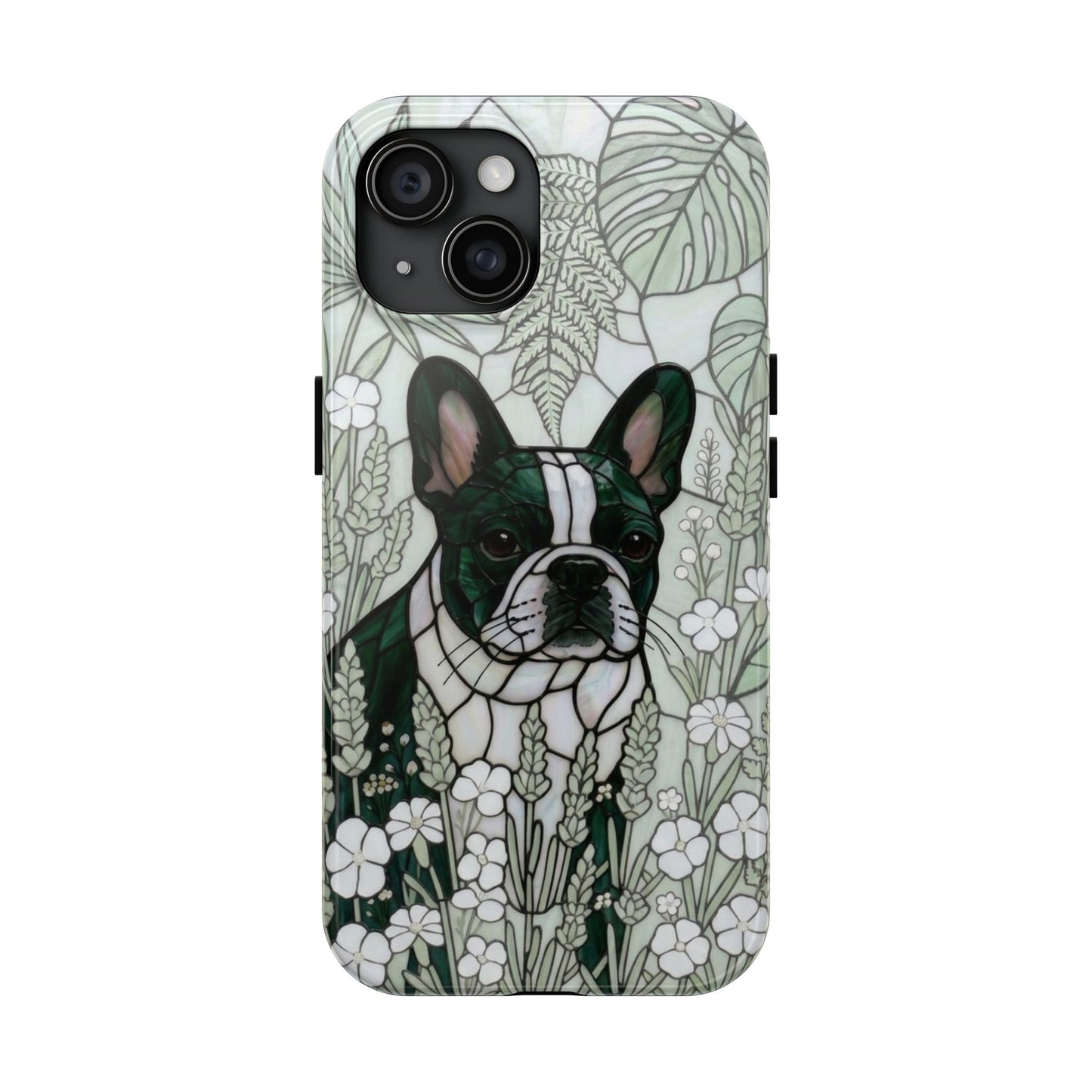 Frenchie Stained Glass Style Tough Case — Botanical GreenTheme