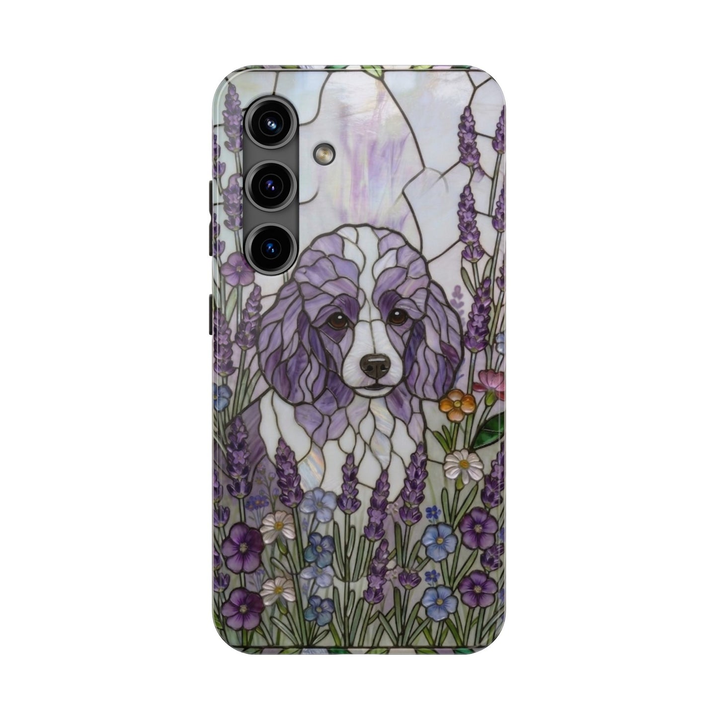 Toy Poodle Stained Glass Style Tough Case — Lavender Floral Theme