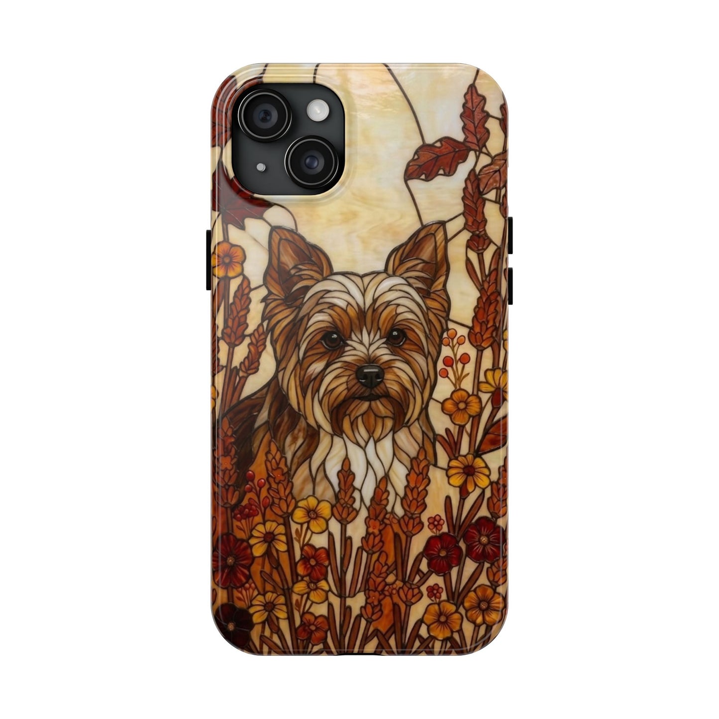 Yorkie Stained Glass Style Tough Case — Autumn Warmth Theme