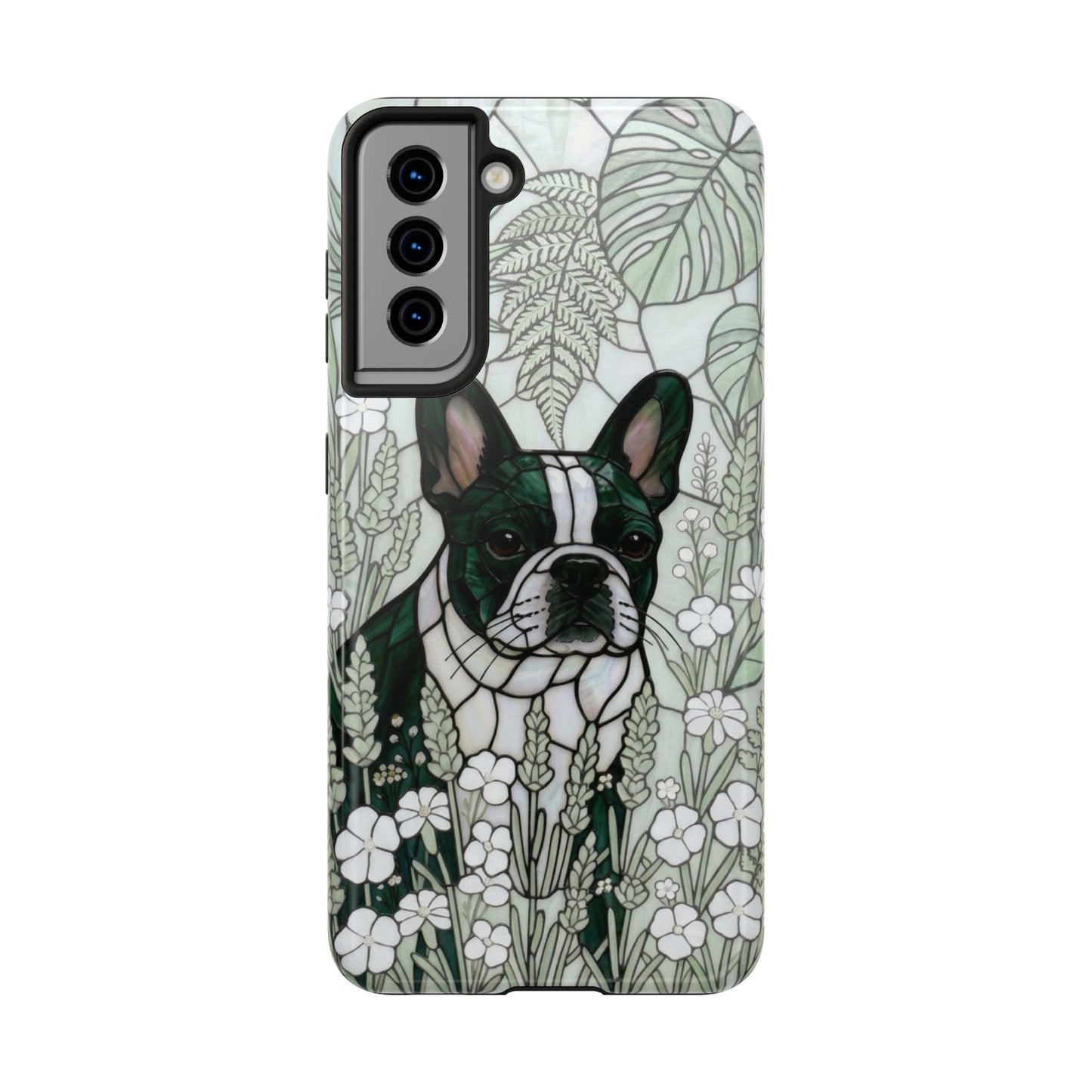 Frenchie Stained Glass Style Tough Case — Botanical GreenTheme