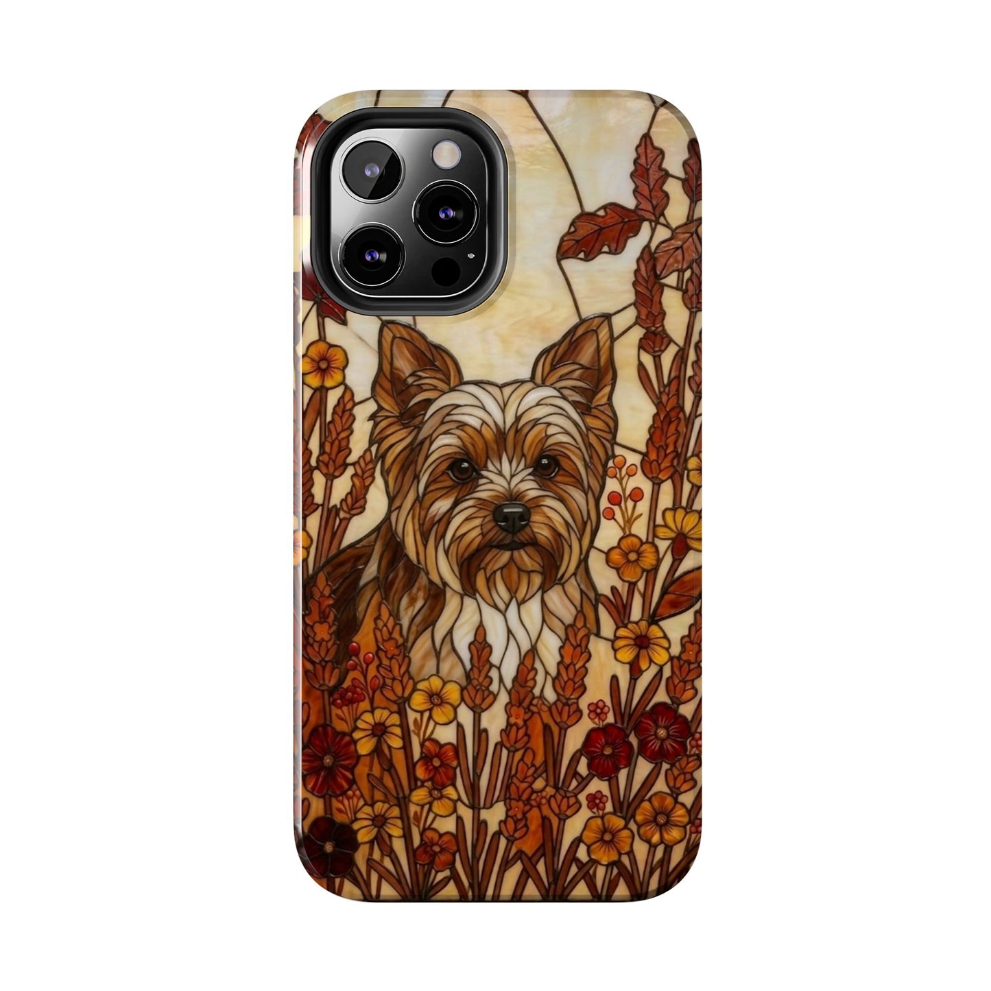 Yorkie Stained Glass Style Tough Case — Autumn Warmth Theme