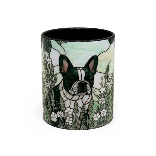 Stained Glass French Bulldog Coffee Mug — Botanical Green Theme
