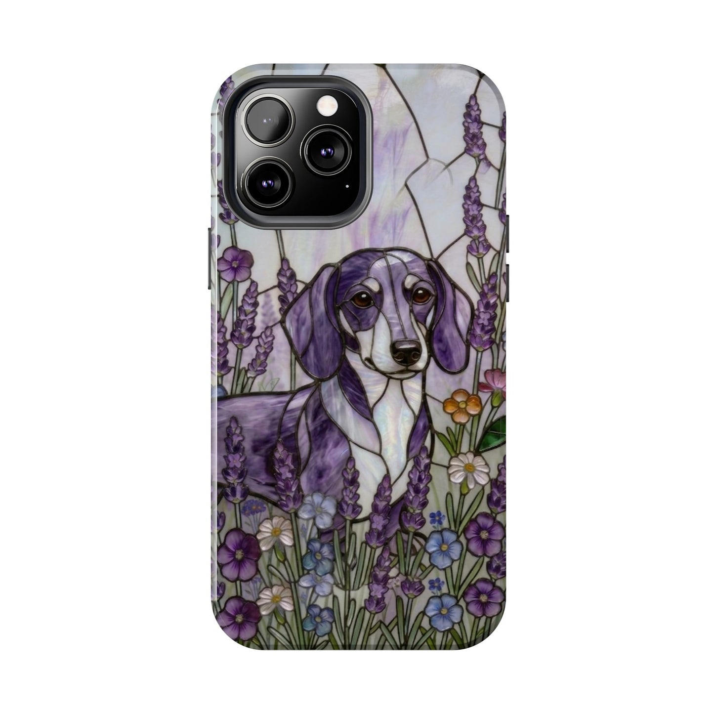 Dachshund Stained Glass Style Tough Case — Lavender Floral Theme