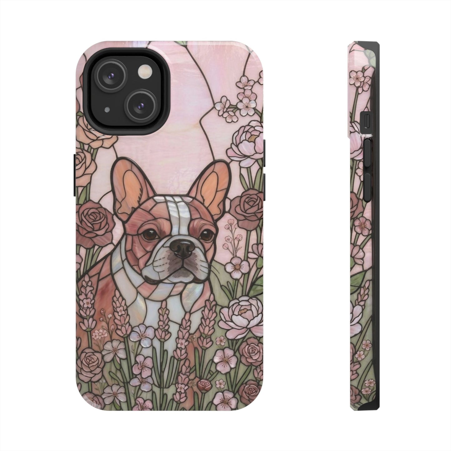 Frenchie Stained Glass Style Tough Case — Rose Garden Theme