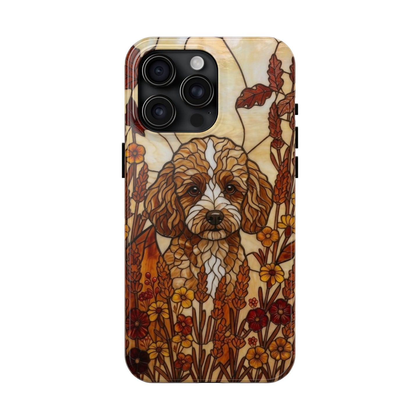 Toy Poodle Stained Glass Style Tough Case — Autumn Warmth Theme