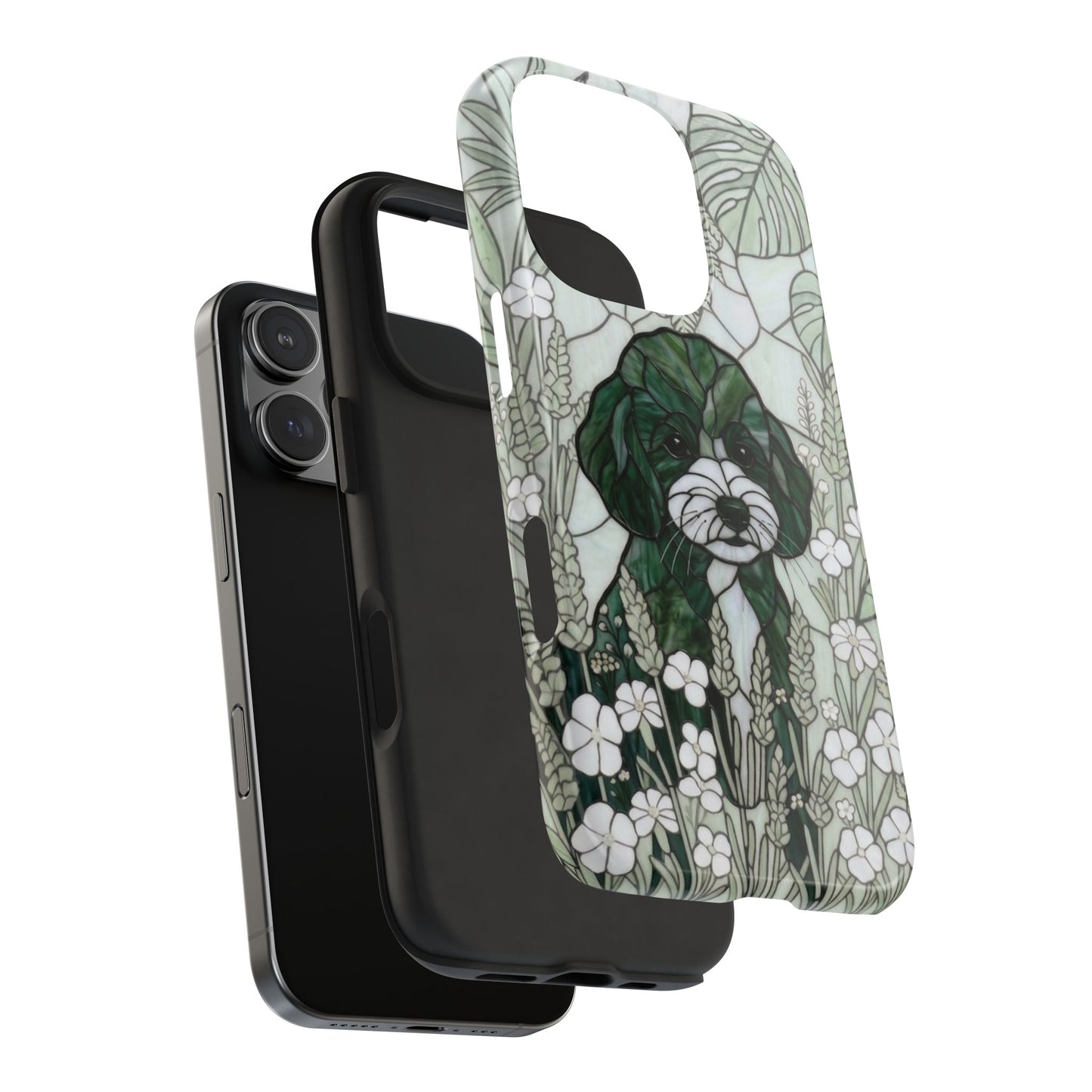 Toy Poodle Stained Glass Style Tough Case — Botanical Green Theme
