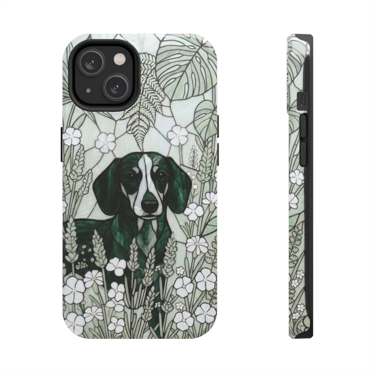 Dachshund Stained Glass Style Tough Case — Botanical Green Theme