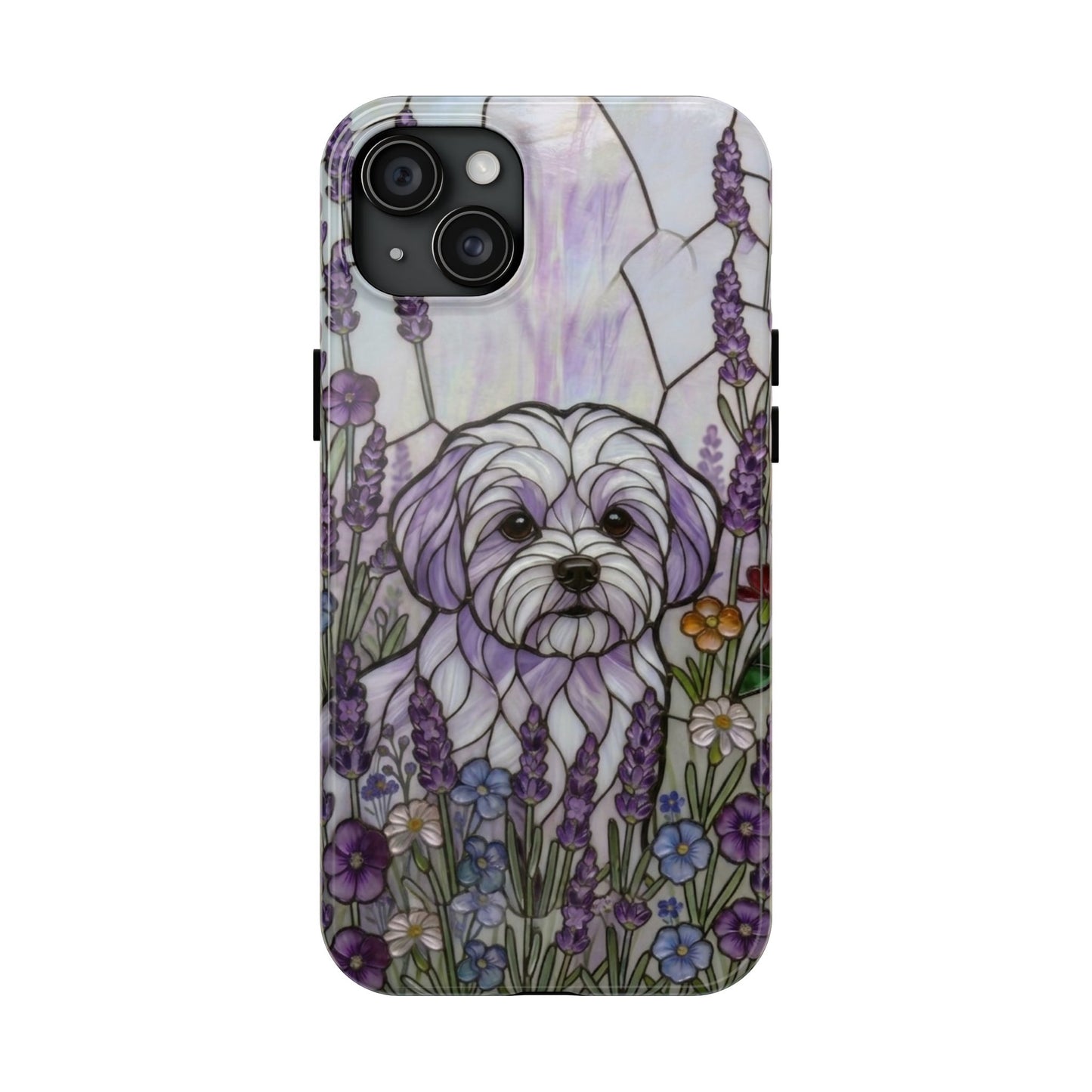 Maltese Stained Glass Style Tough Case — Lavender Floral Theme