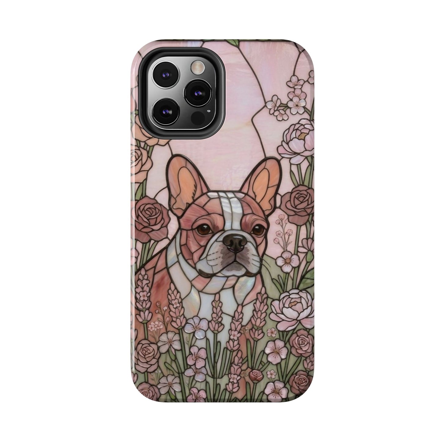 Frenchie Stained Glass Style Tough Case — Rose Garden Theme