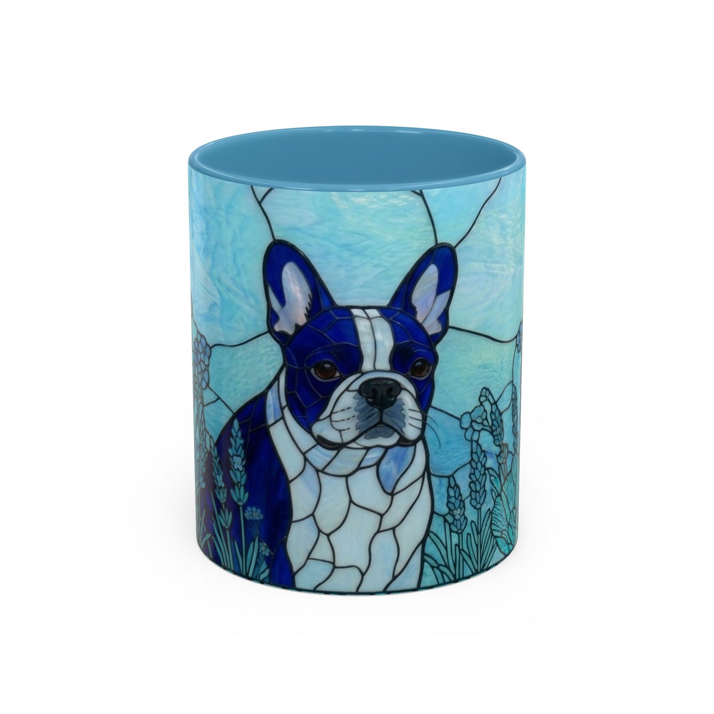 Stained Glass French Bulldog Coffee Mug — Ocean Blue Theme