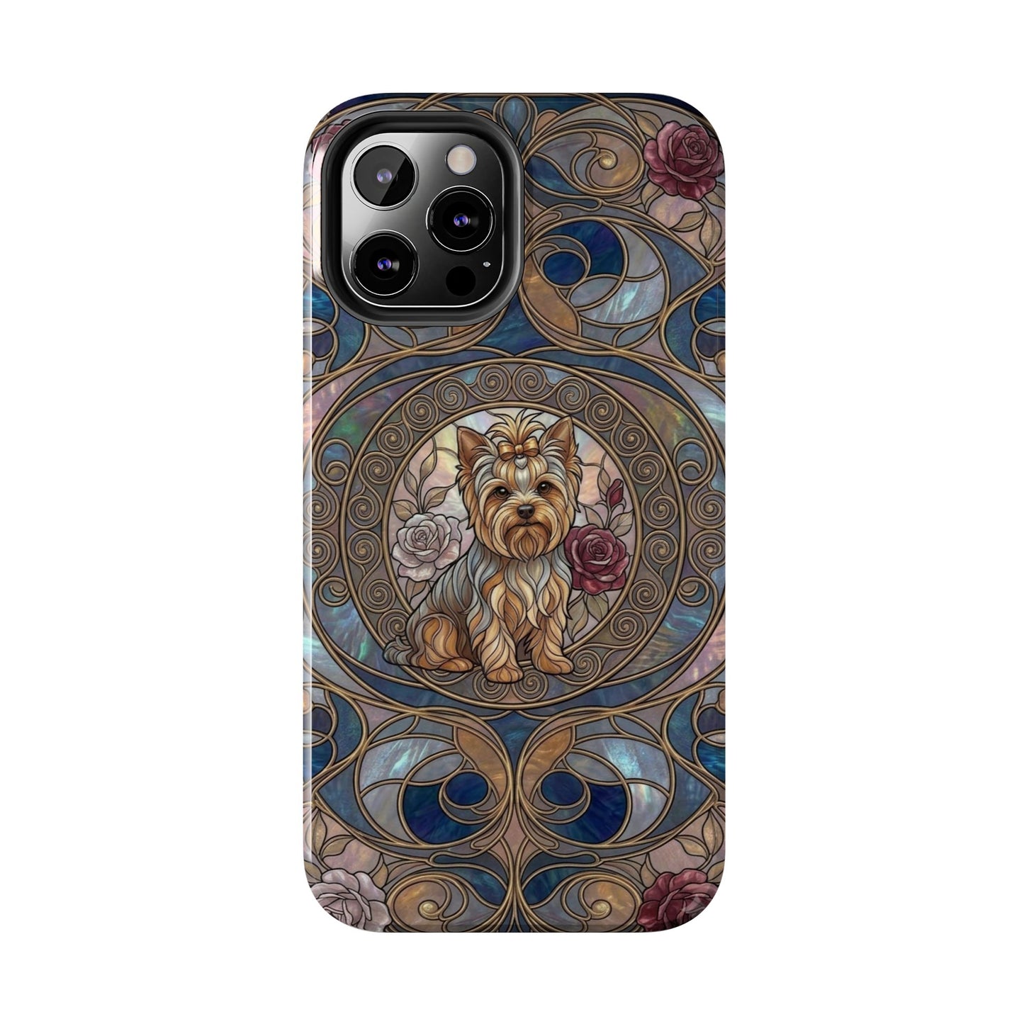 Yorkie Stained Glass Style Midnight Rose Tough Phone Case