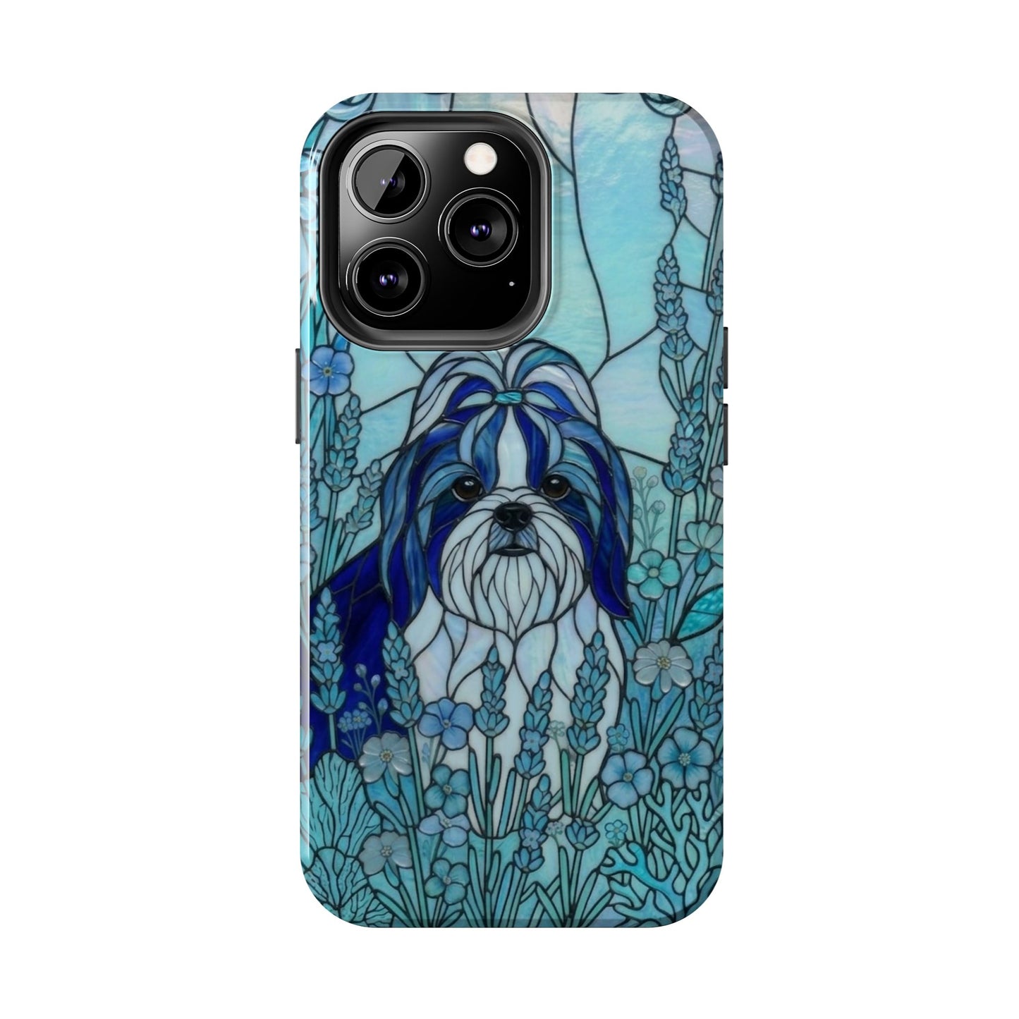 Shih Tzu Stained Glass Style Tough Case — Ocean Blue Theme