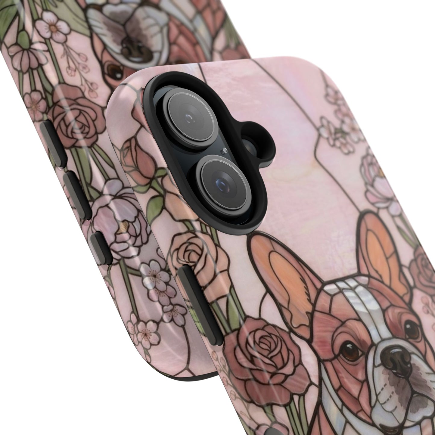 Frenchie Stained Glass Style Tough Case — Rose Garden Theme