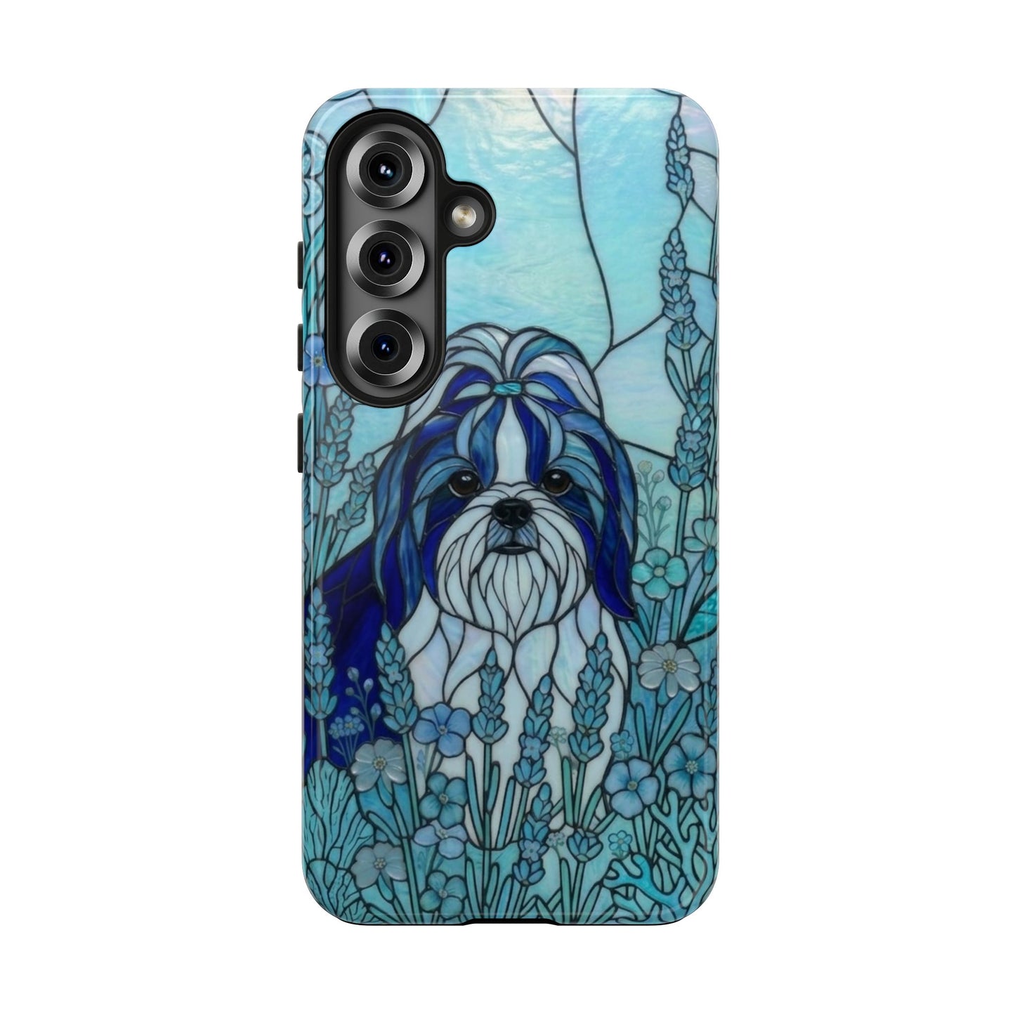 Shih Tzu Stained Glass Style Tough Case — Ocean Blue Theme