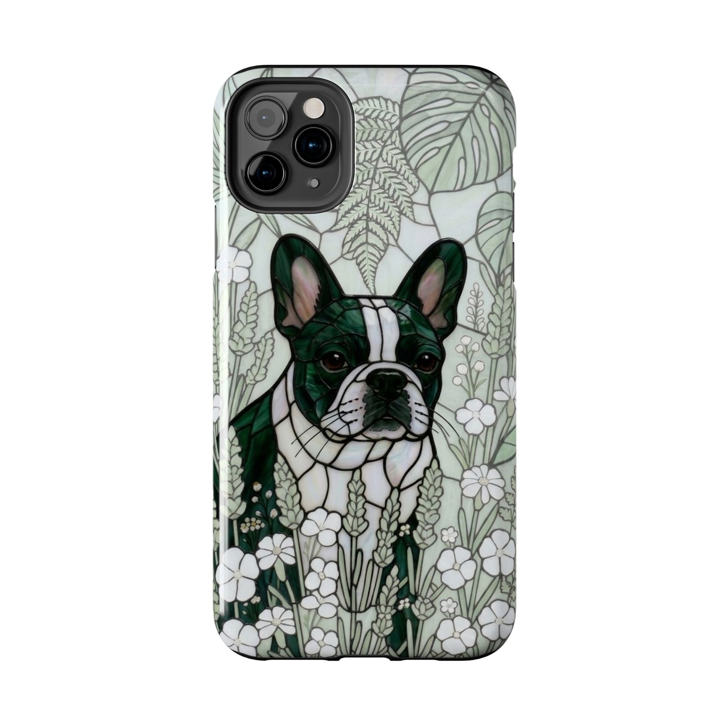 Frenchie Stained Glass Style Tough Case — Botanical GreenTheme