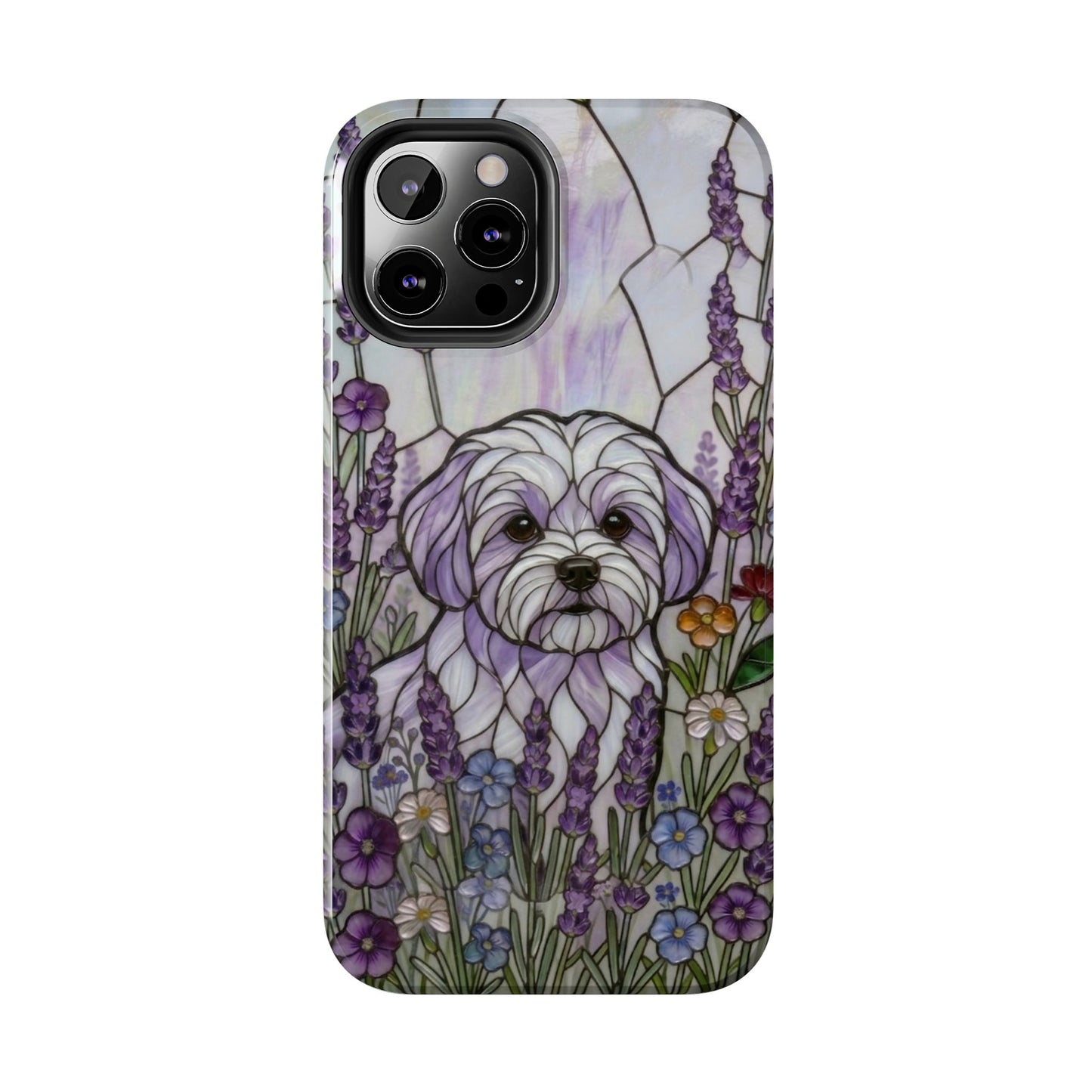 Maltese Stained Glass Style Tough Case — Lavender Floral Theme