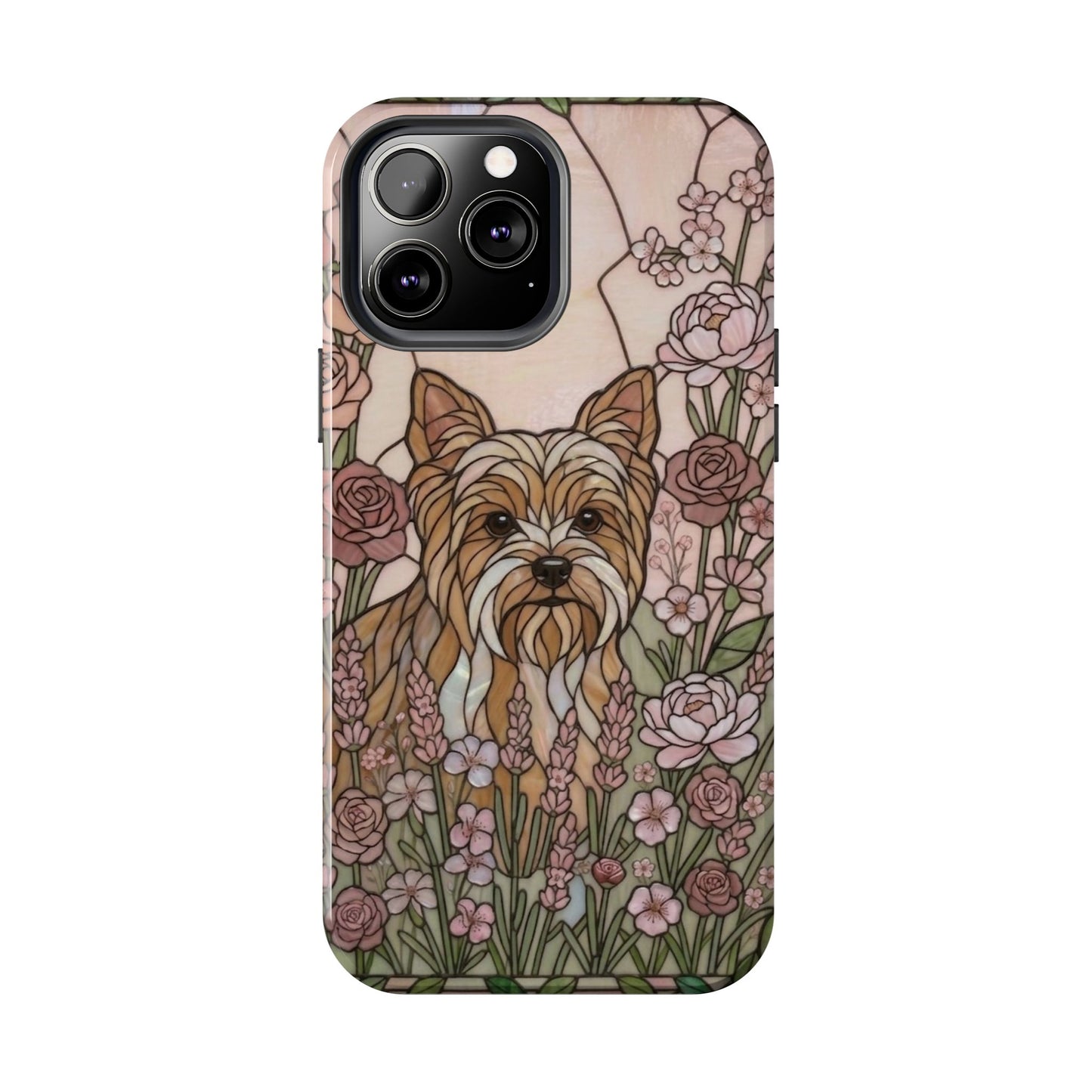 Yorkie Stained Glass Style Tough Case — Rose Garden Theme