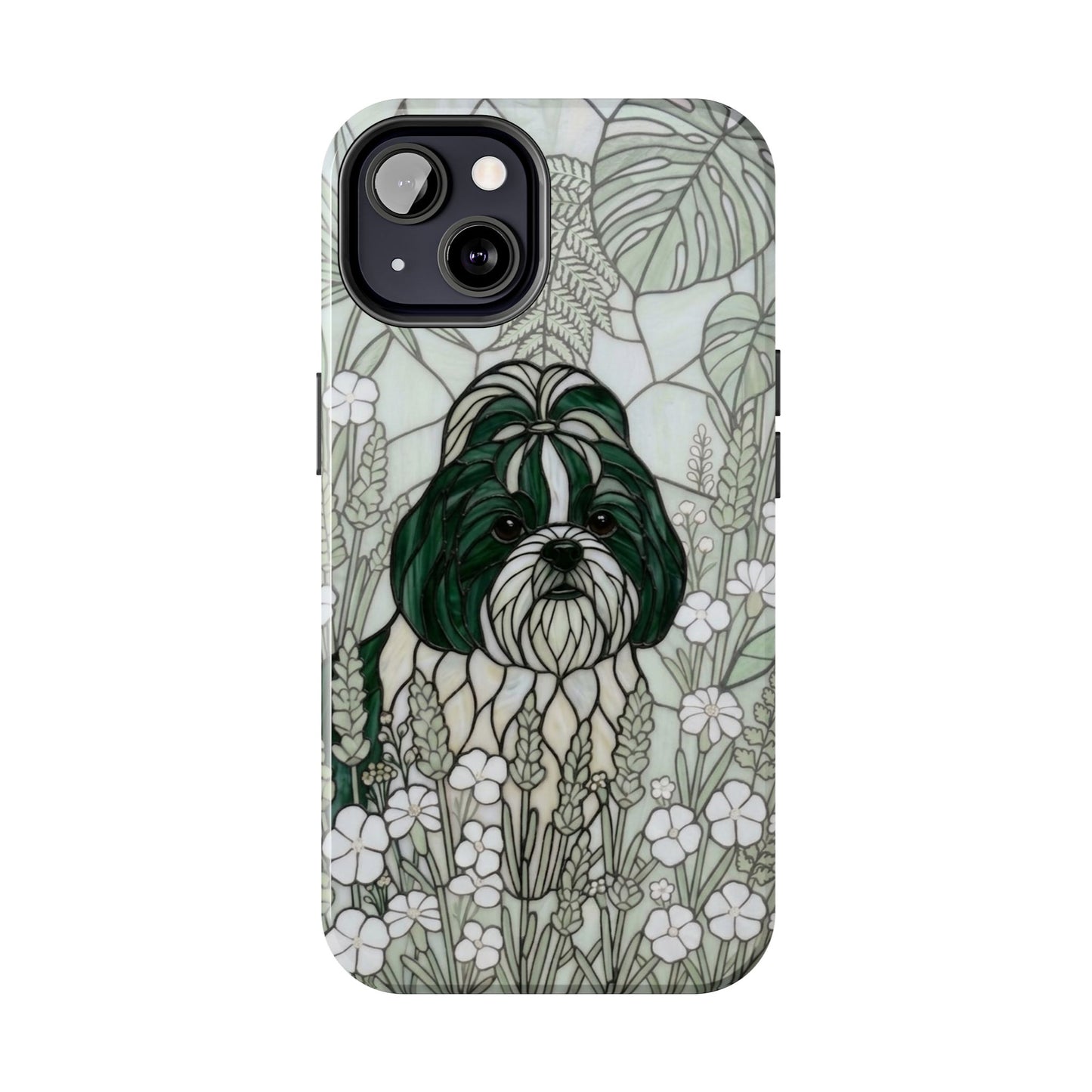 Shih Tzu Stained Glass Style Tough Case — Botanical Green Theme