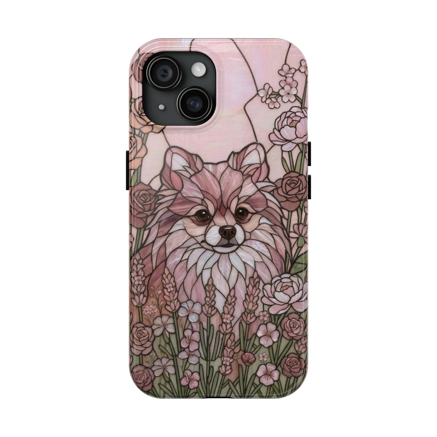 Pomeranian Stained Glass Style Tough Case — Rose Garden Theme