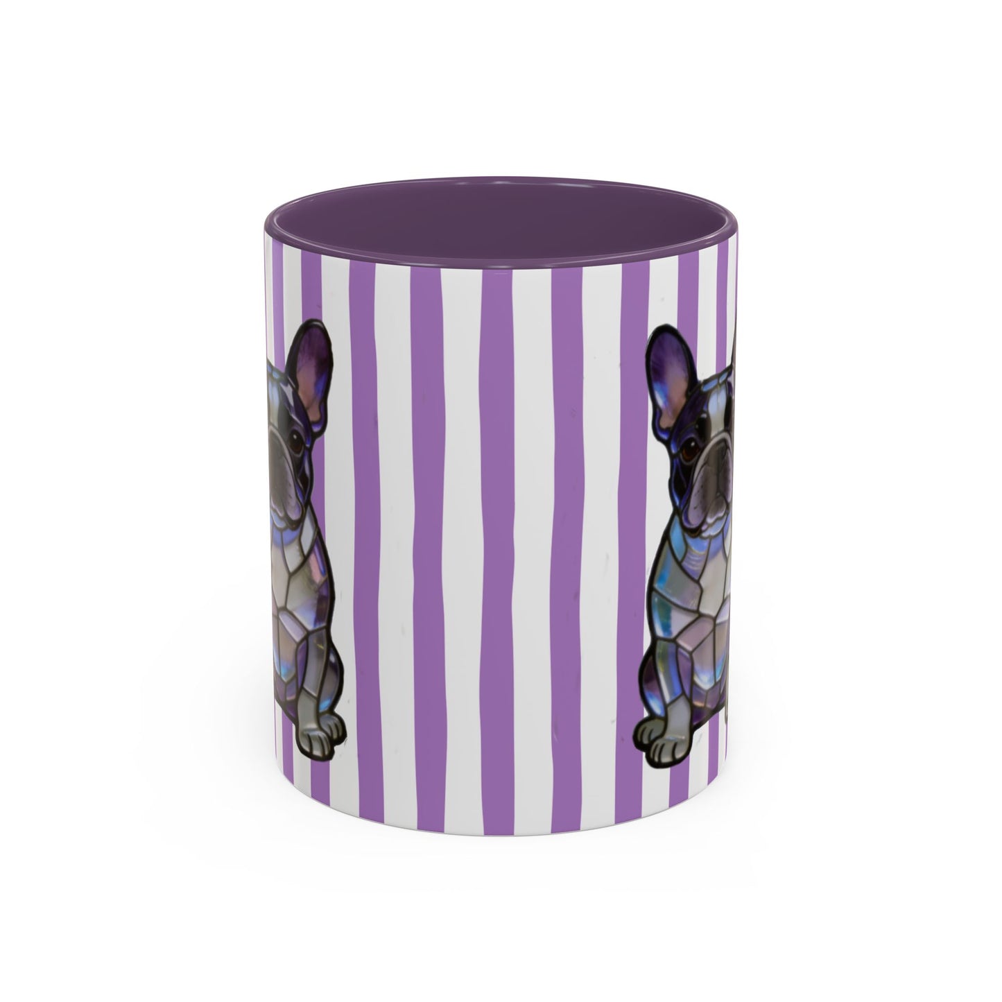 Cylindrical container with purple interior and exterior, featuring a design of a dog on a white background.