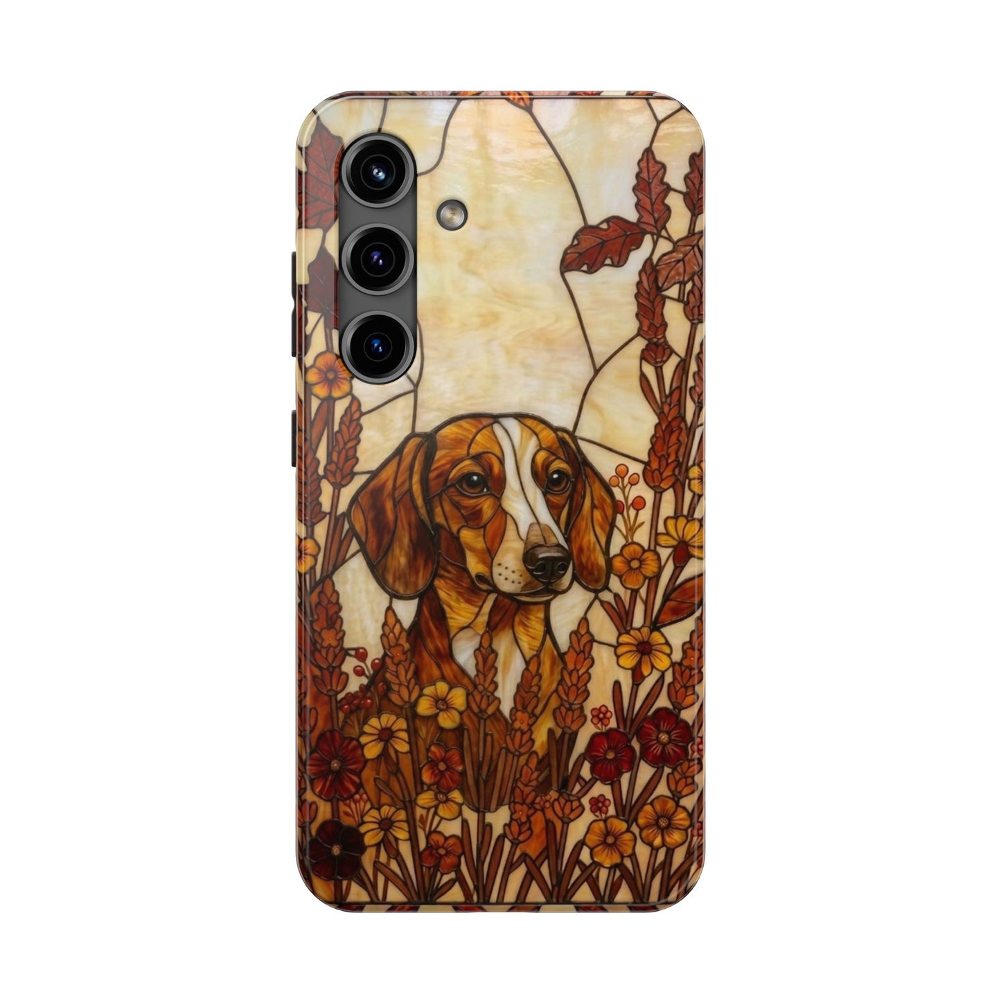 Dachshund Stained Glass Style Tough Case — Autumn Warmth Theme
