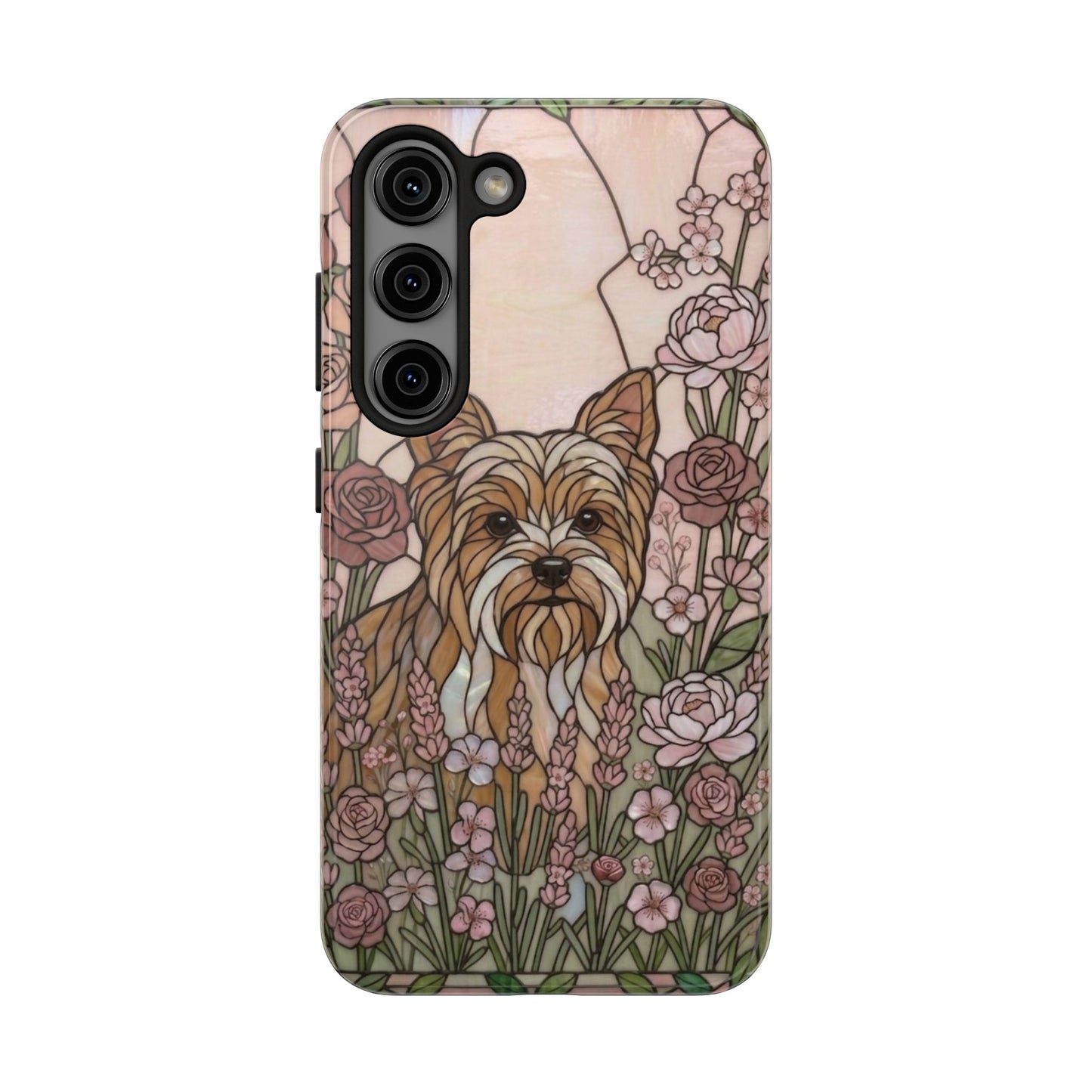 Yorkie Stained Glass Style Tough Case — Rose Garden Theme