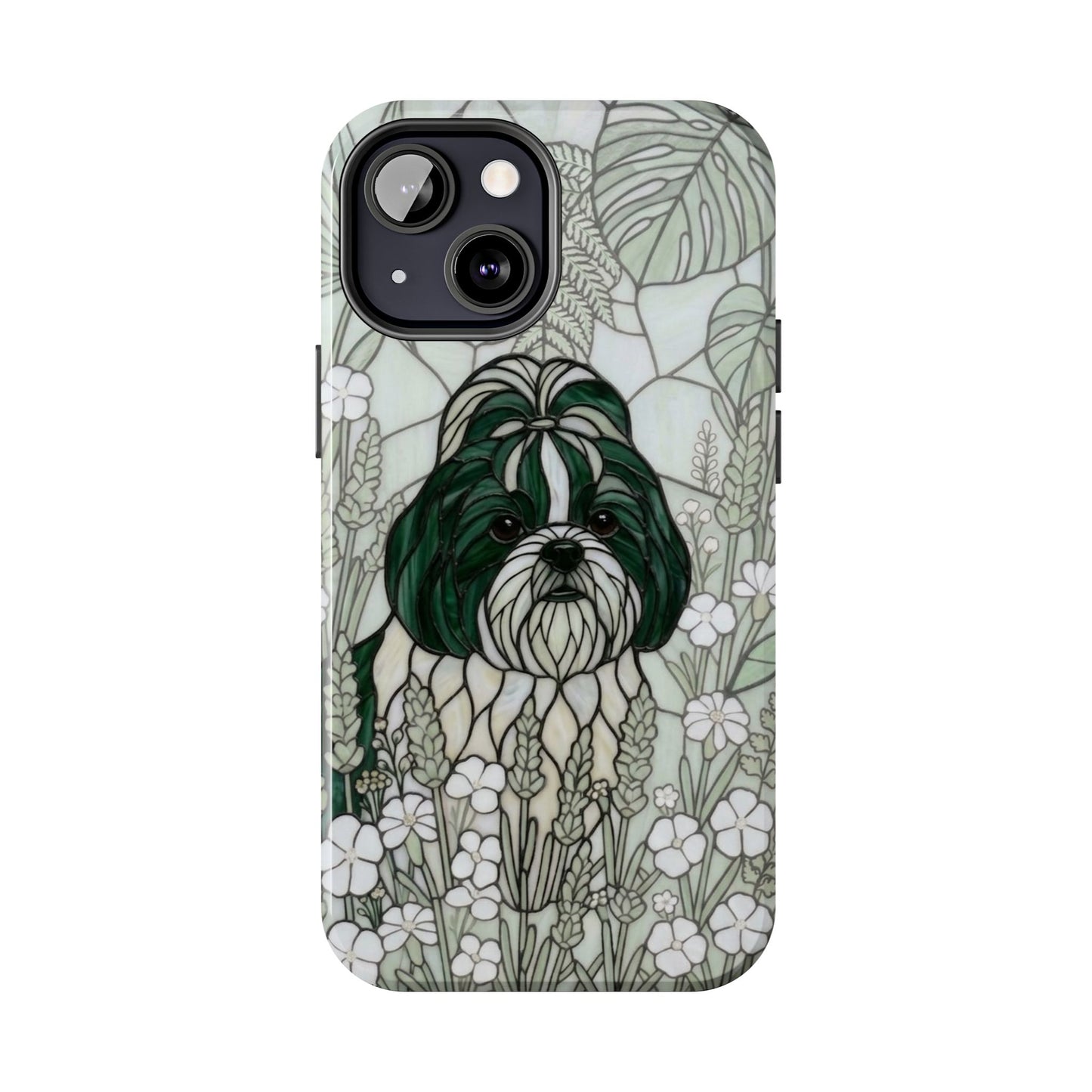 Shih Tzu Stained Glass Style Tough Case — Botanical Green Theme
