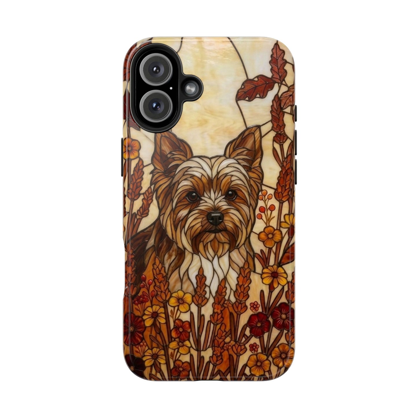 Yorkie Stained Glass Style Tough Case — Autumn Warmth Theme