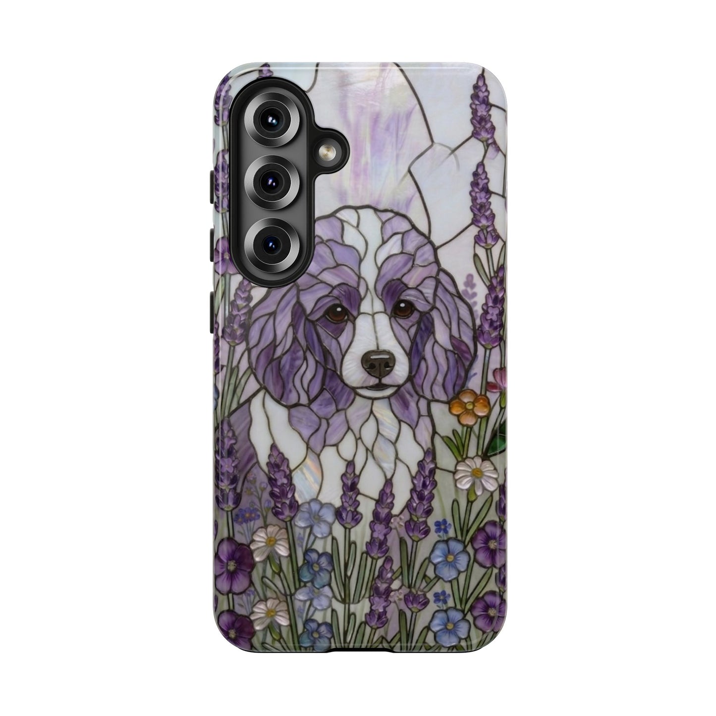 Toy Poodle Stained Glass Style Tough Case — Lavender Floral Theme