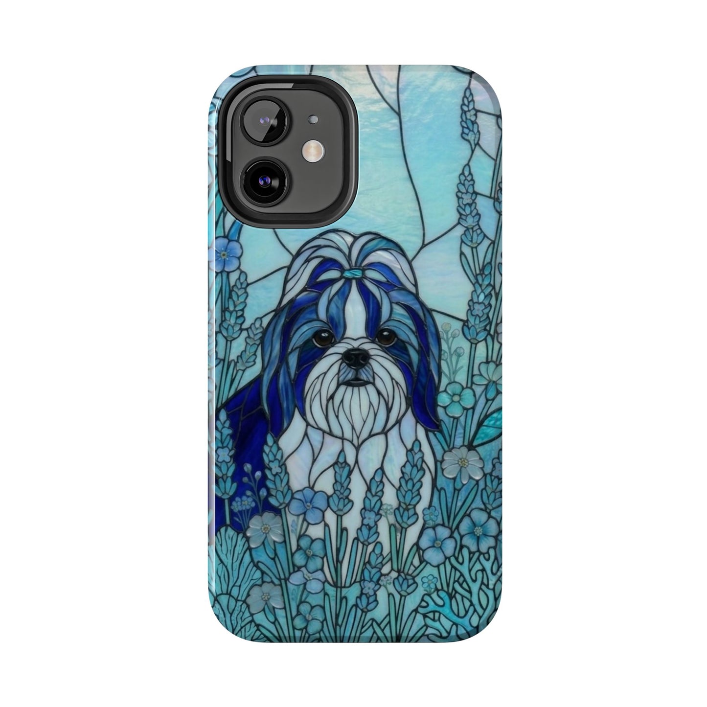 Shih Tzu Stained Glass Style Tough Case — Ocean Blue Theme